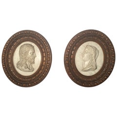 Pair of Reliefs in Marble Représenting the Virgin Mary and Christ after GIRARDON