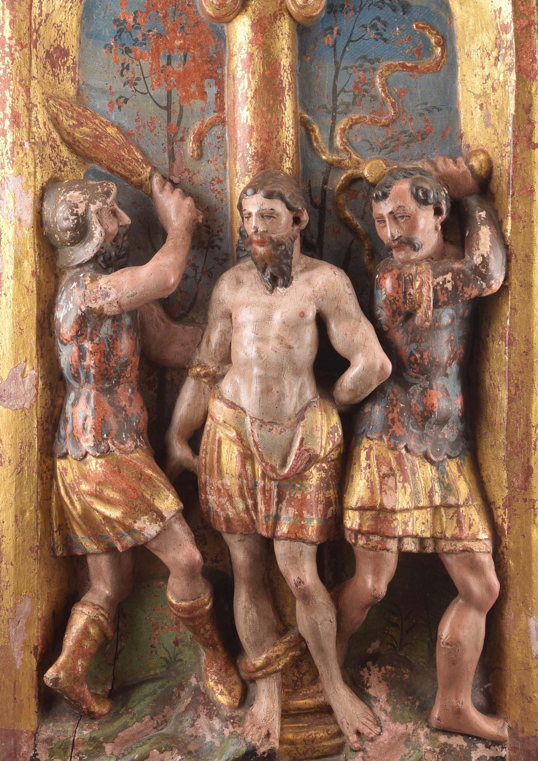 Thanks to the positions of the characters and the elements they have in their hands, it can be said that one of the panels shows the Flagellation and the other would be The Mocking of Christ (or, more specifically, the moment of the Coronation of