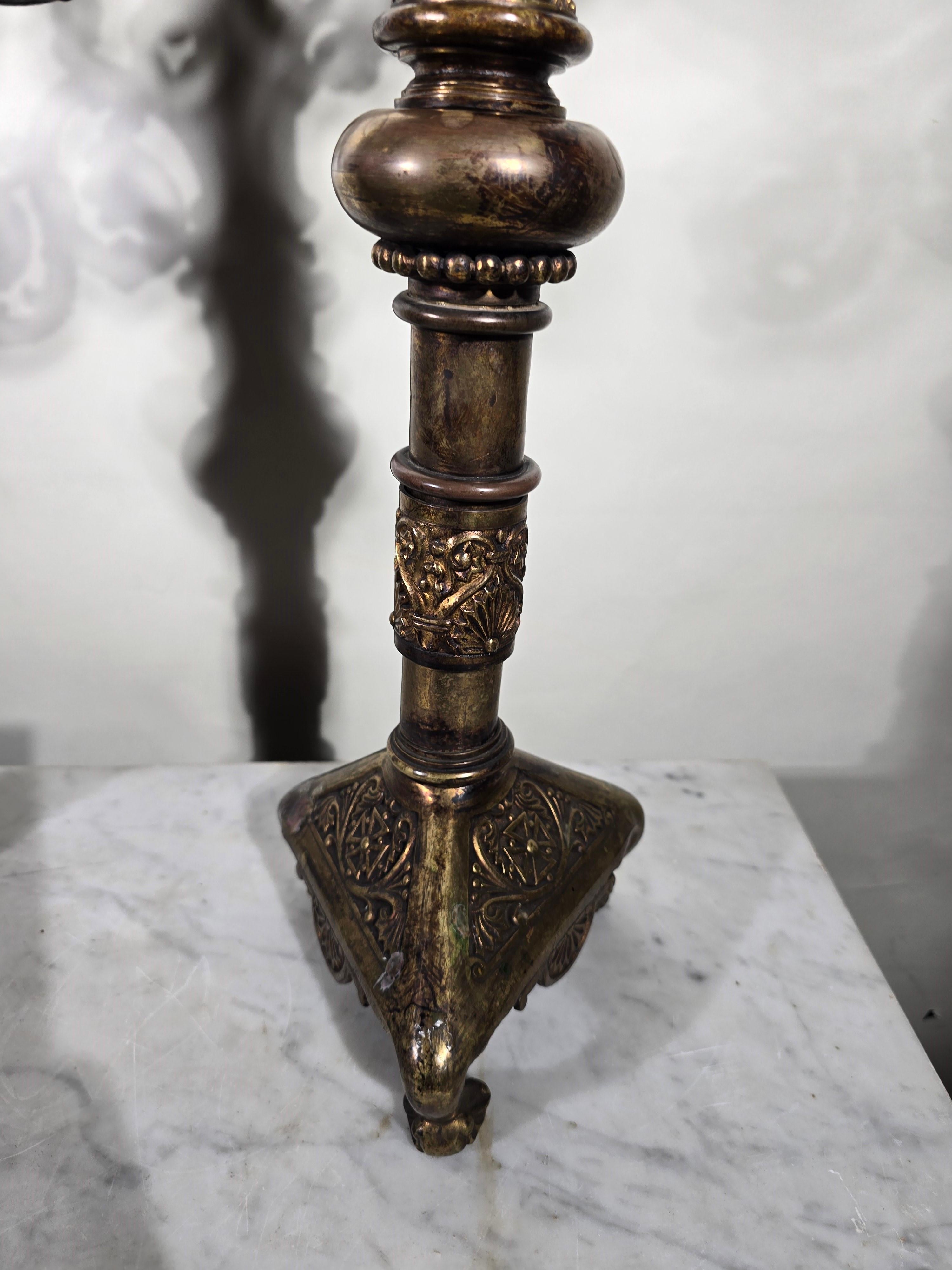 Pair of Religious Bronze Candlesticks from the 18th Century For Sale 1