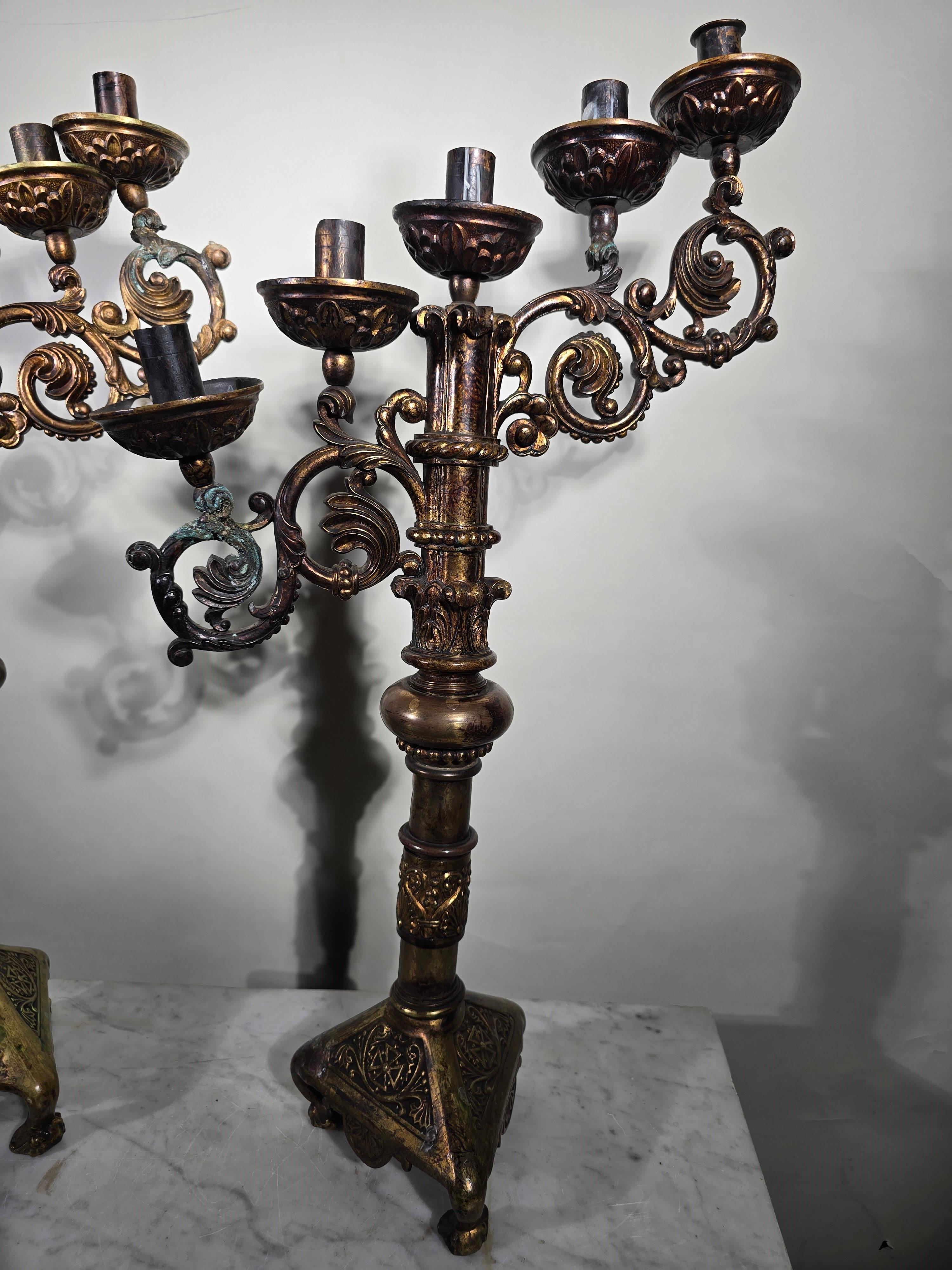 Pair of Religious Bronze Candlesticks from the 18th Century For Sale 5