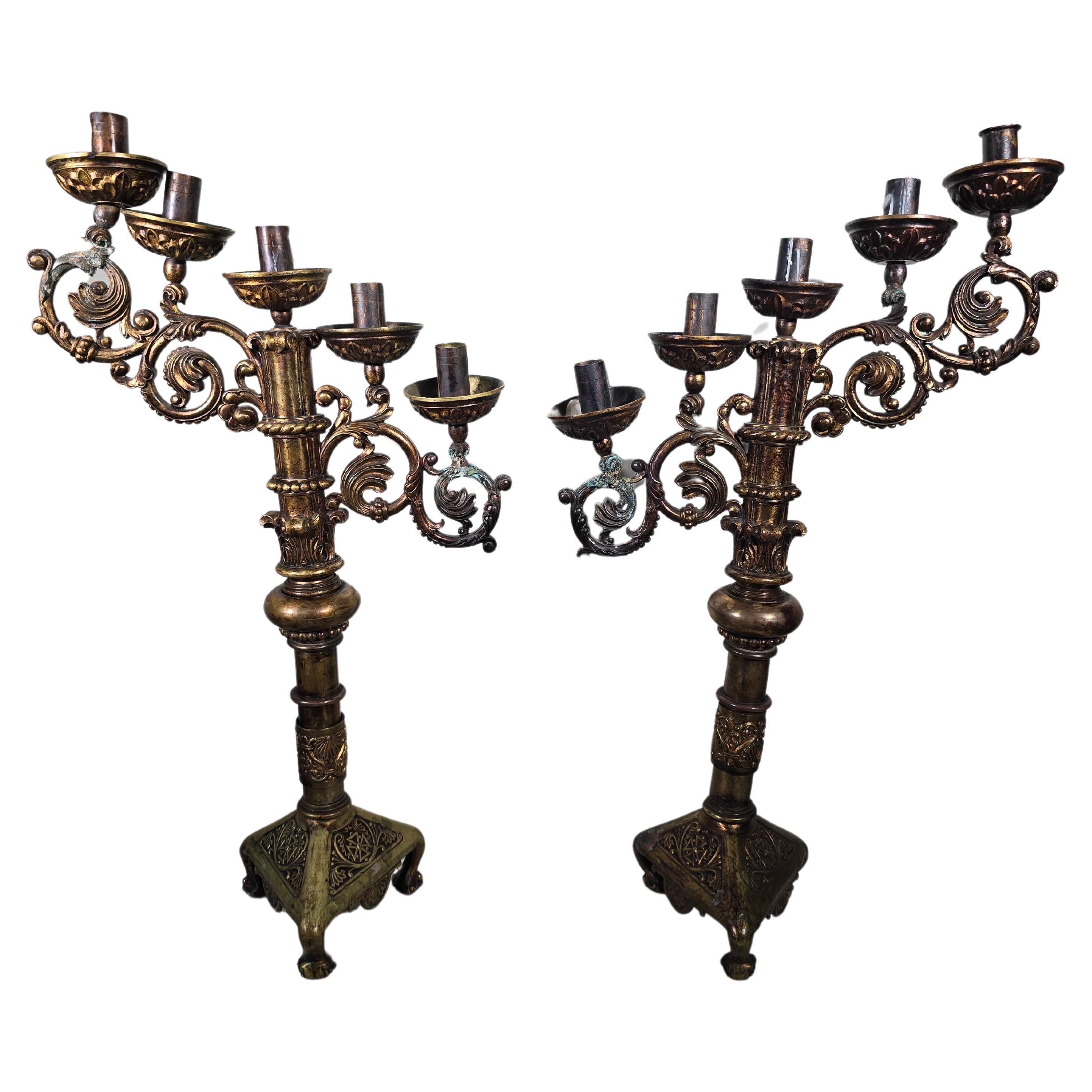 Pair of Religious Bronze Candlesticks from the 18th Century For Sale