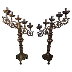 Antique Pair of Religious Bronze Candlesticks from the 18th Century