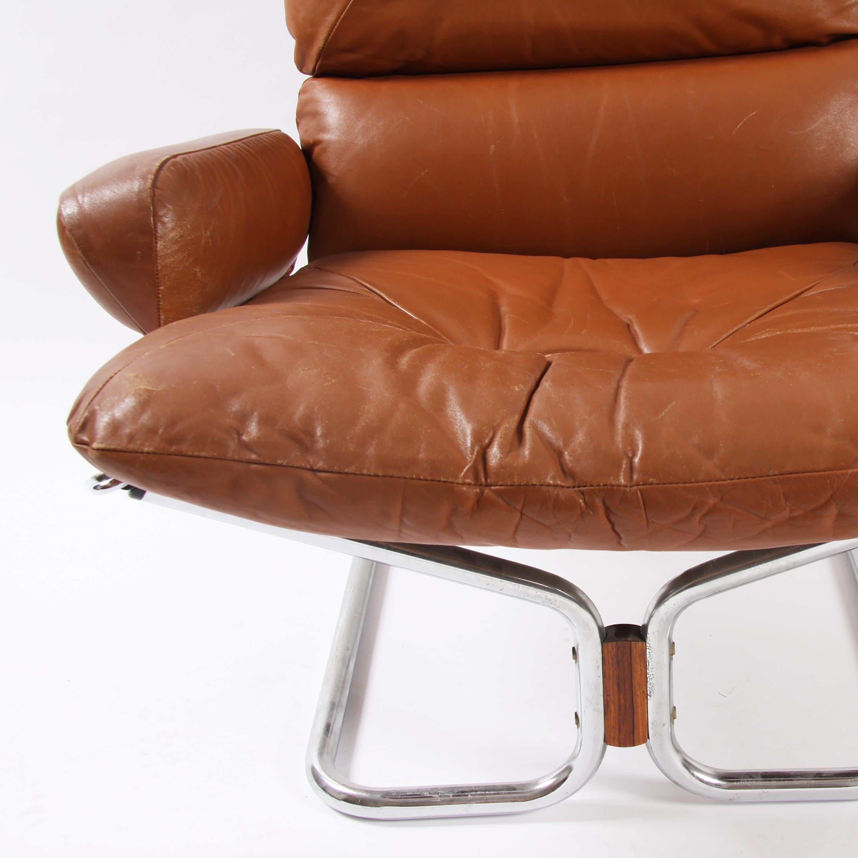 Gorgeous pair of chrome and leather chairs, designed by Igmar Rellings in the 1970s and made in Norway.