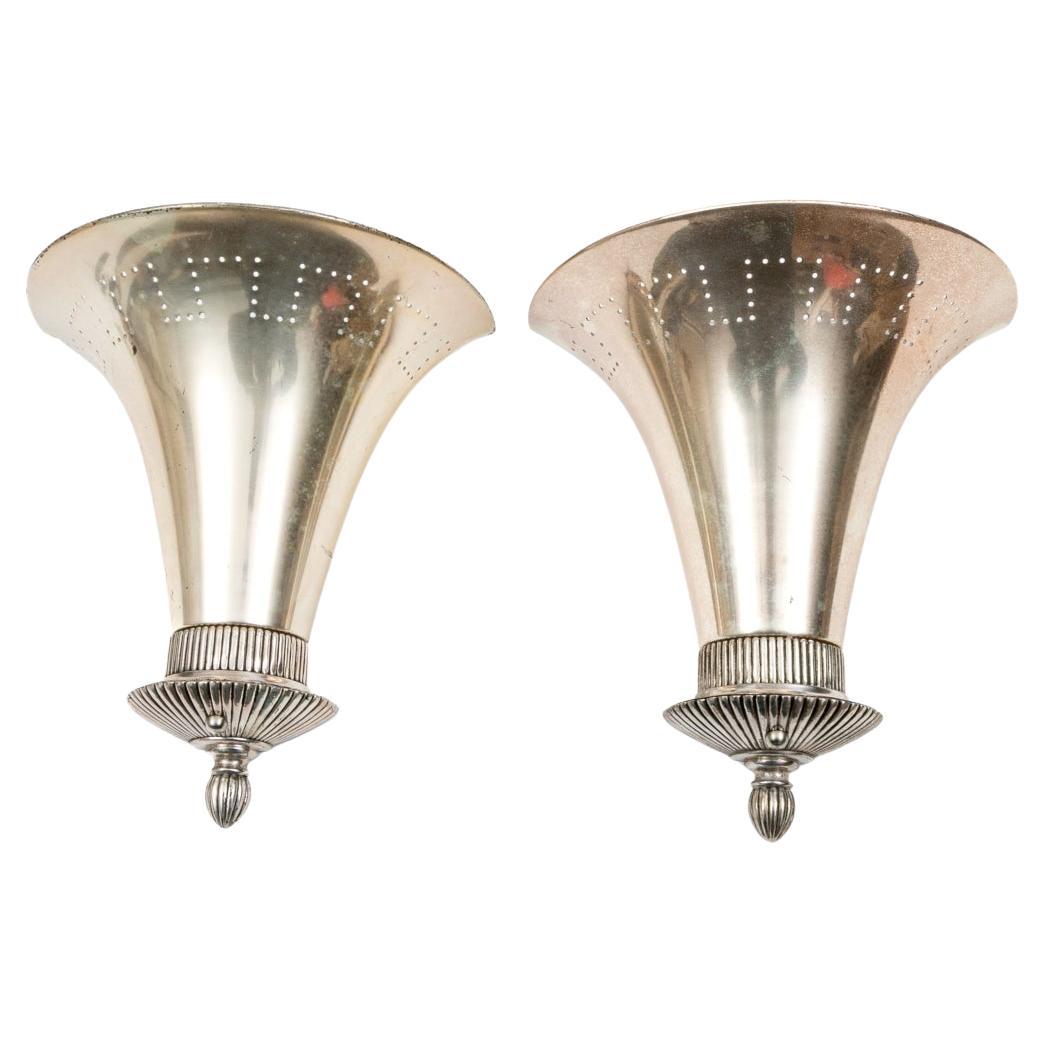 Pair Of Remains Antique Lighting Silver Plate Wall Lamps For Sale