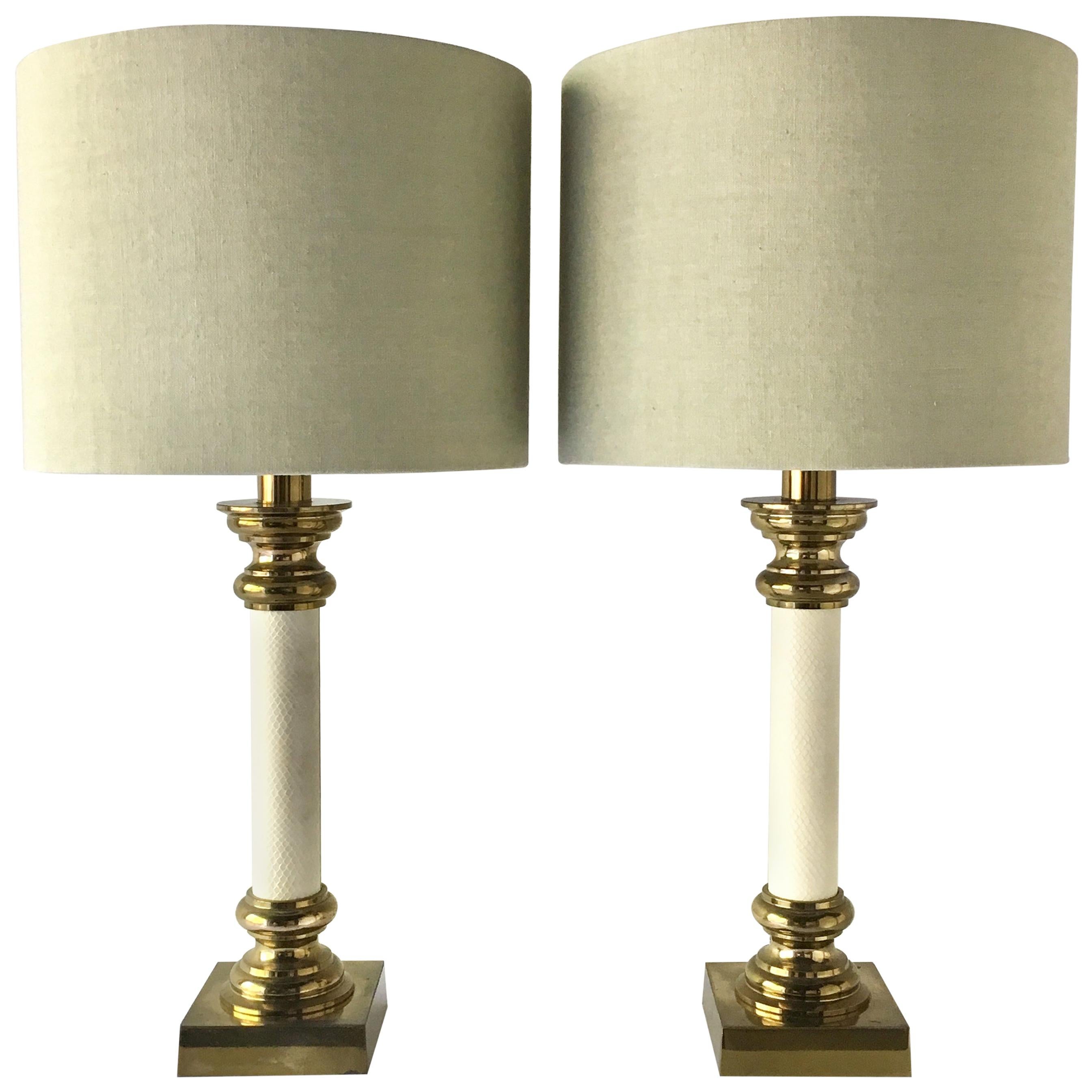 Pair of Rembrandt Brass and Faux Snakeskin Table Lamps, 1960s