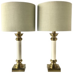 Coppia di lampade da tavolo Rembrandt in ottone e finta pelle di serpente, anni '60