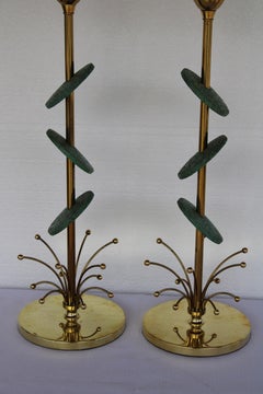 Pair of Lamps by Rembrandt Lamp Company (Green Ceramic Disks)