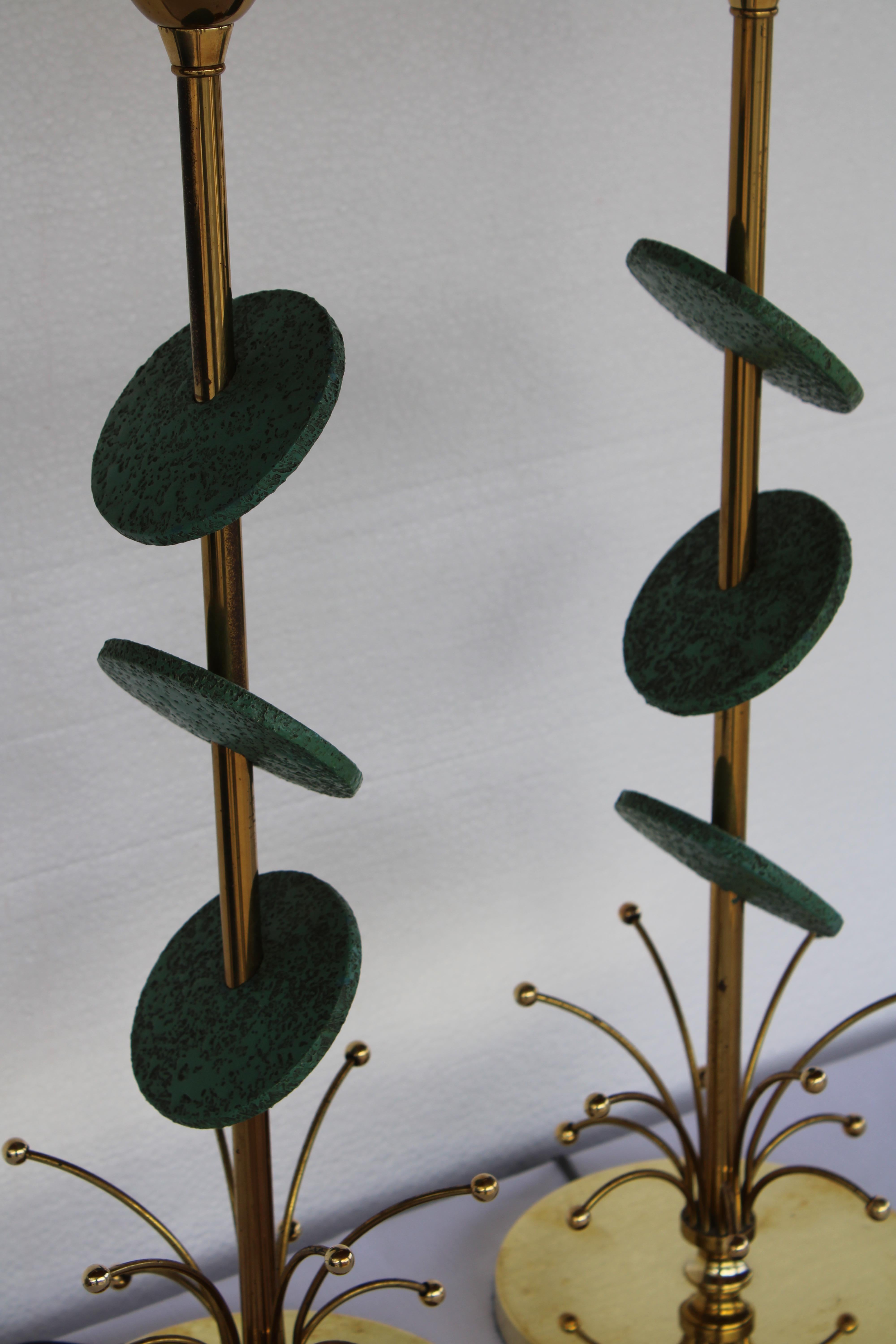 Mid-Century Modern Pair of Lamps by Rembrandt Lamp Company (Green Ceramic Disks)