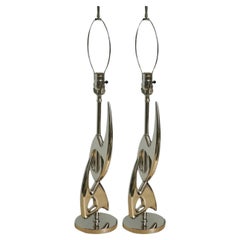 Pair of Rembrandt Nickel Plated Abstract Lamps