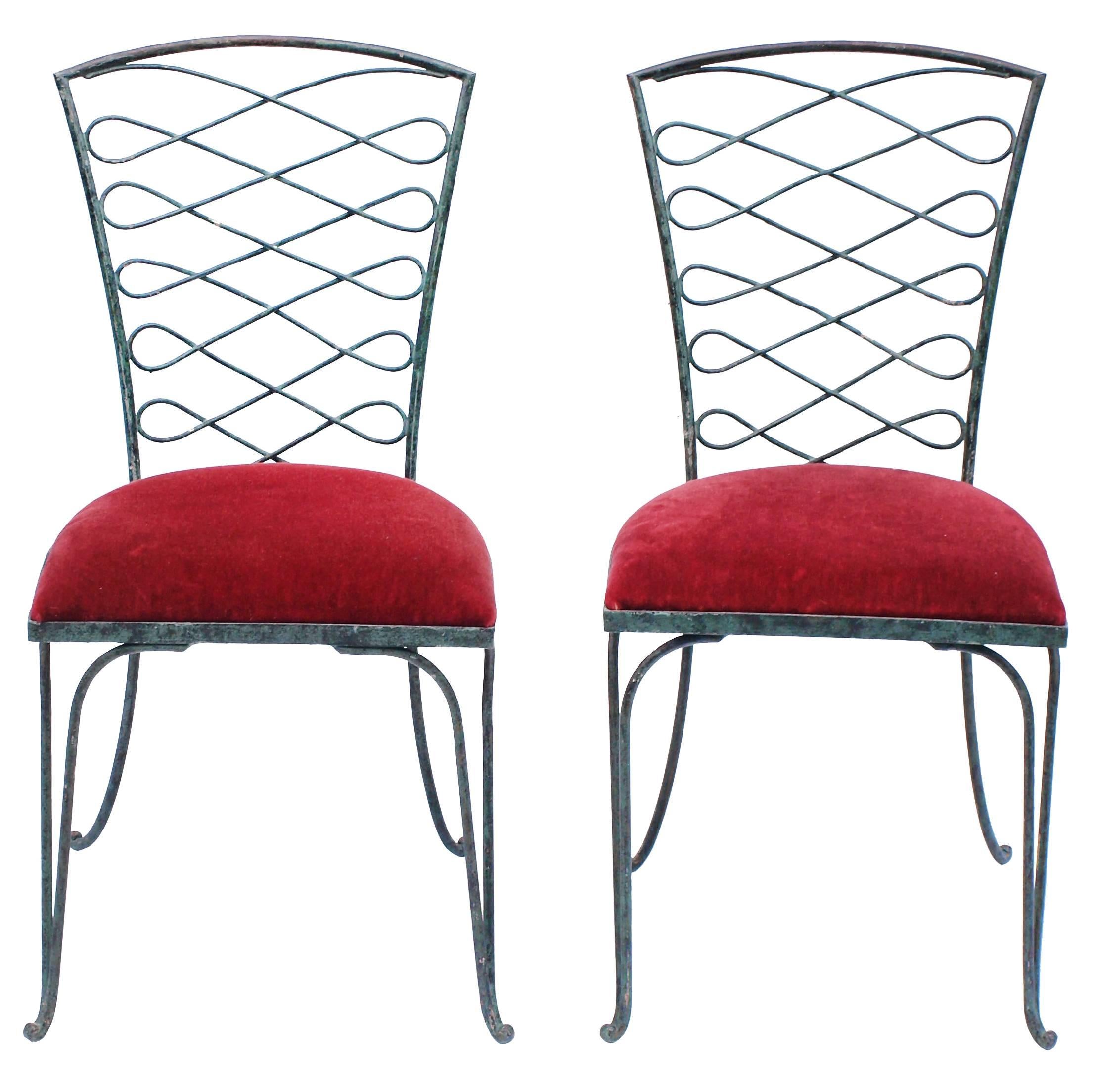 Pair of René Prou Verdigris Iron Chairs