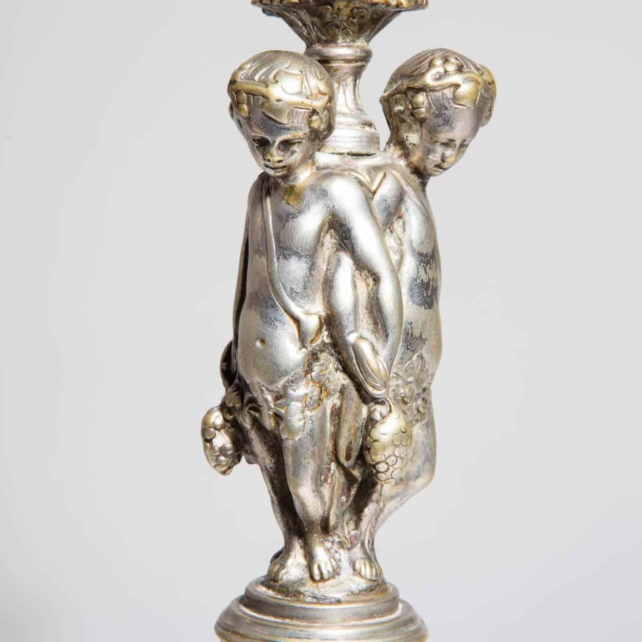 Renaissance Revival Pair of Renaissance Candlesticks in Silvered Bronze