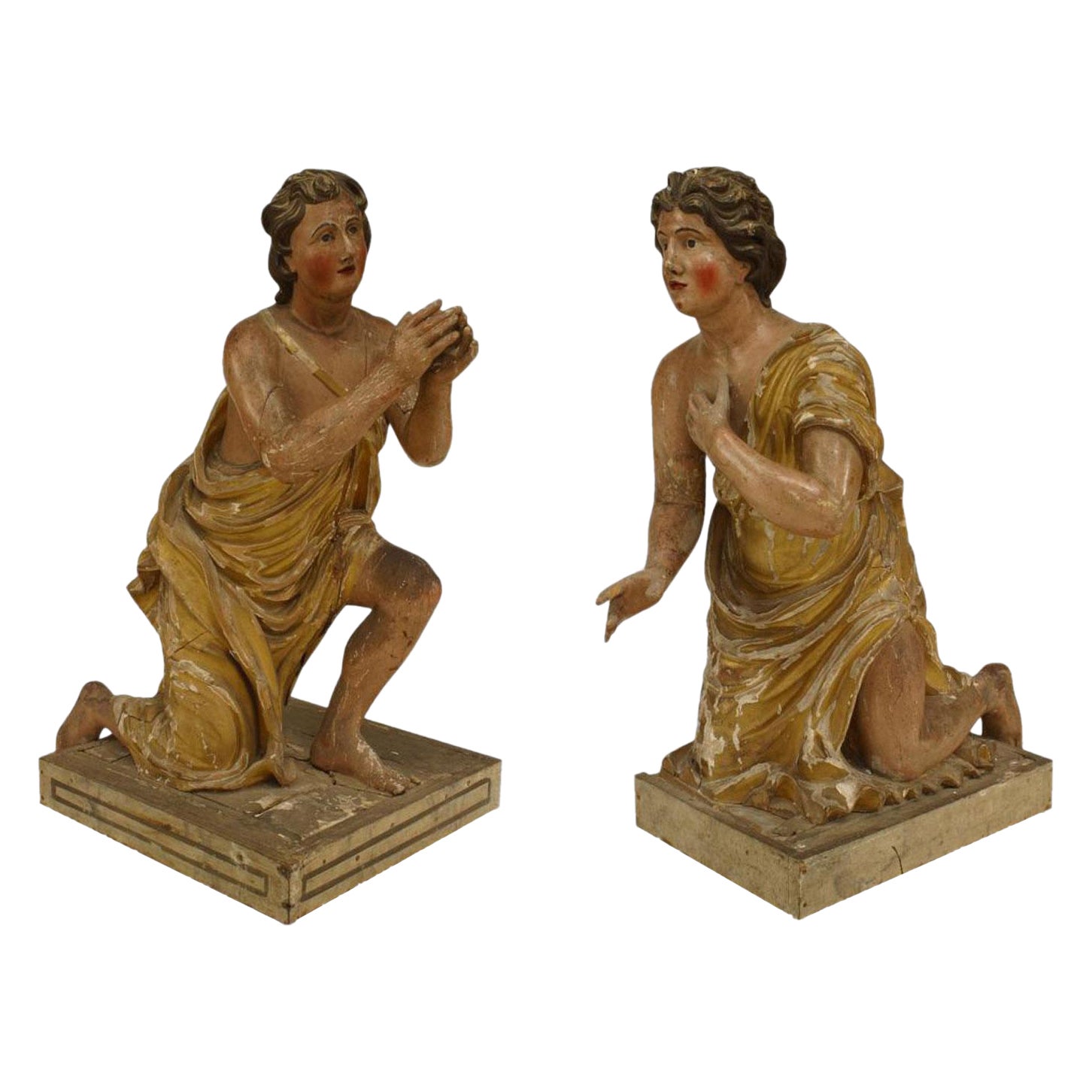 Pair of Renaissance Polychromed Kneeling Figures For Sale