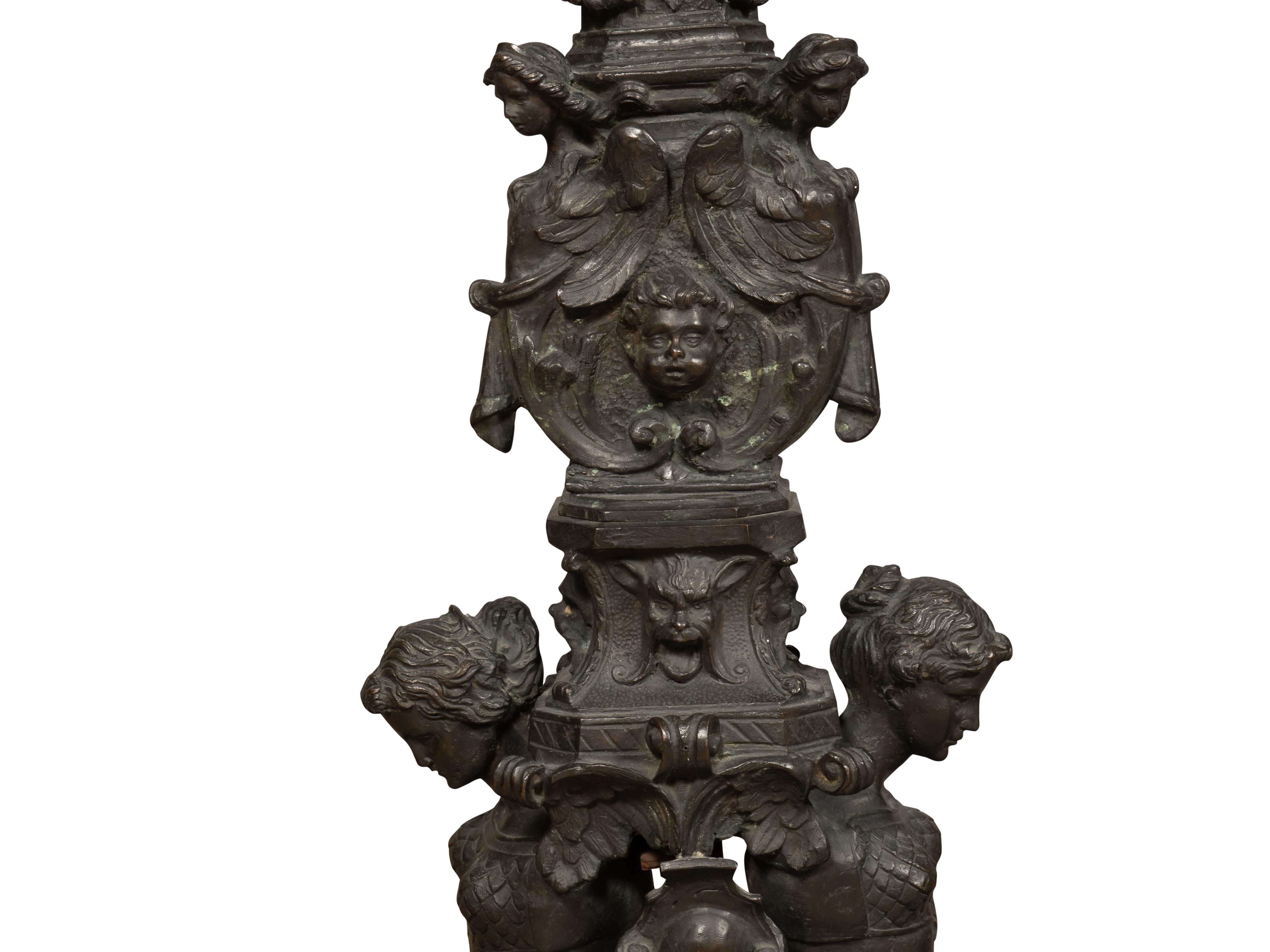 Pair Of Renaissance Revival Bronze Andirons For Sale 5