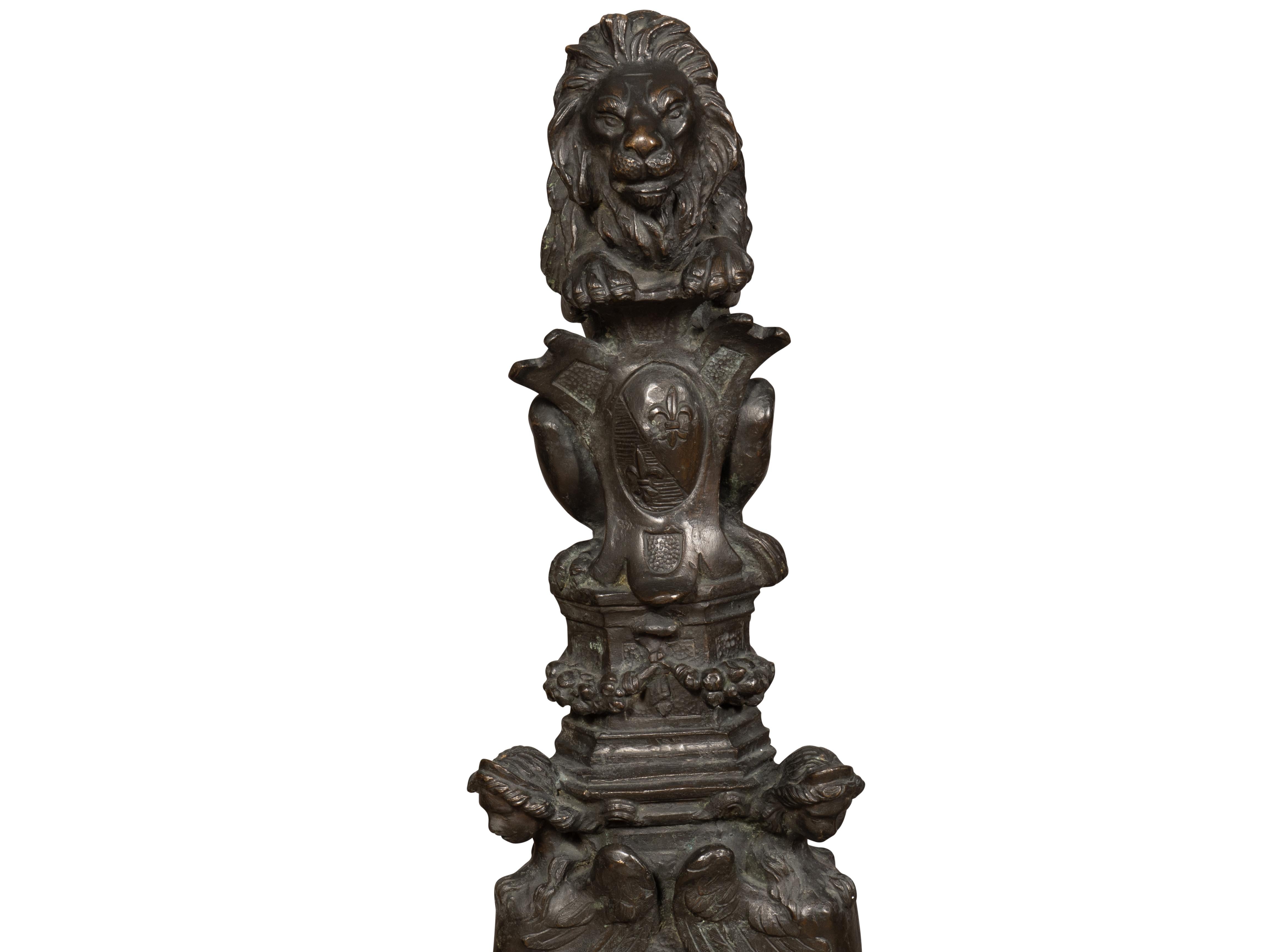 Pair Of Renaissance Revival Bronze Andirons For Sale 6