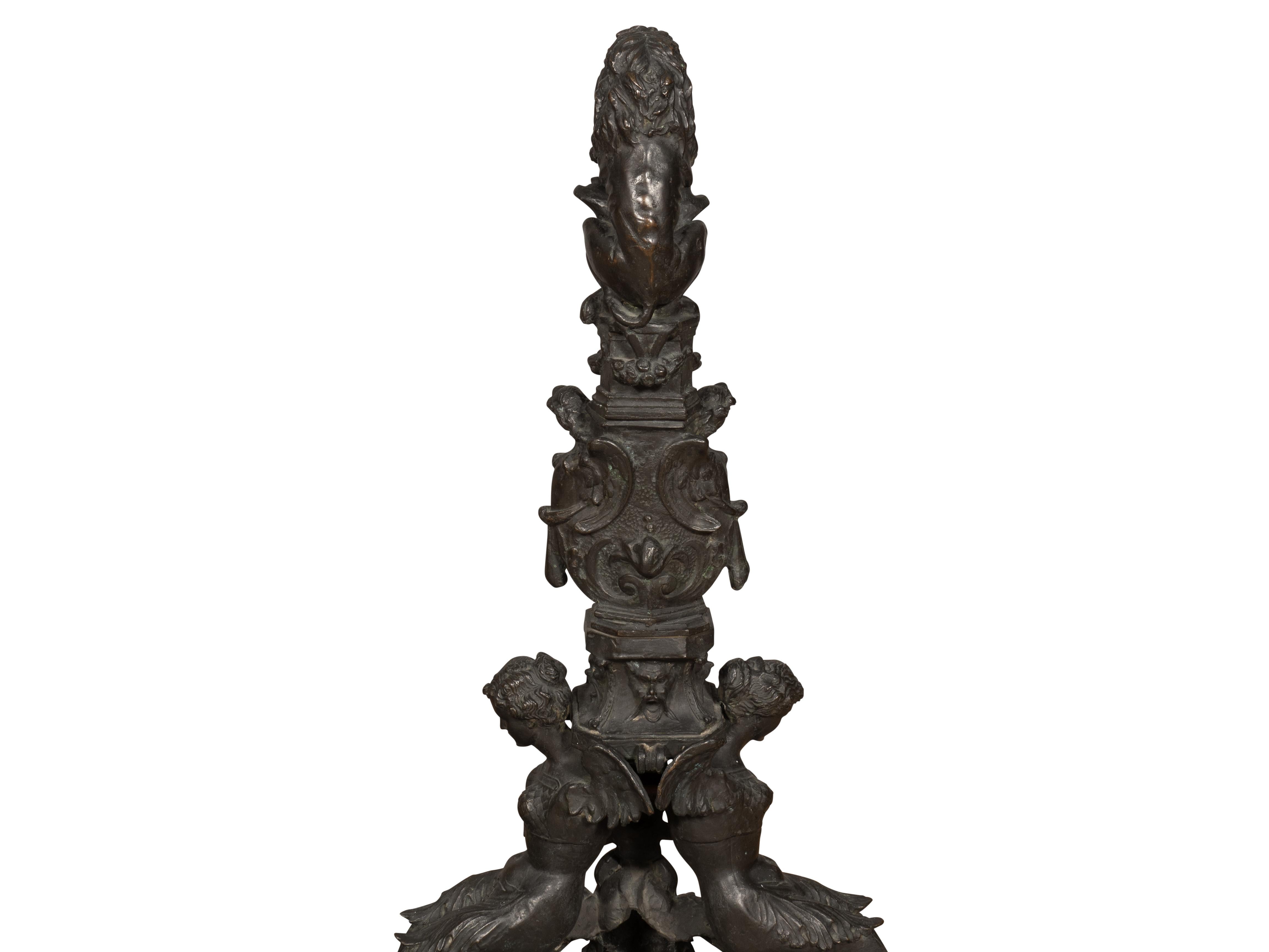 Pair Of Renaissance Revival Bronze Andirons For Sale 8