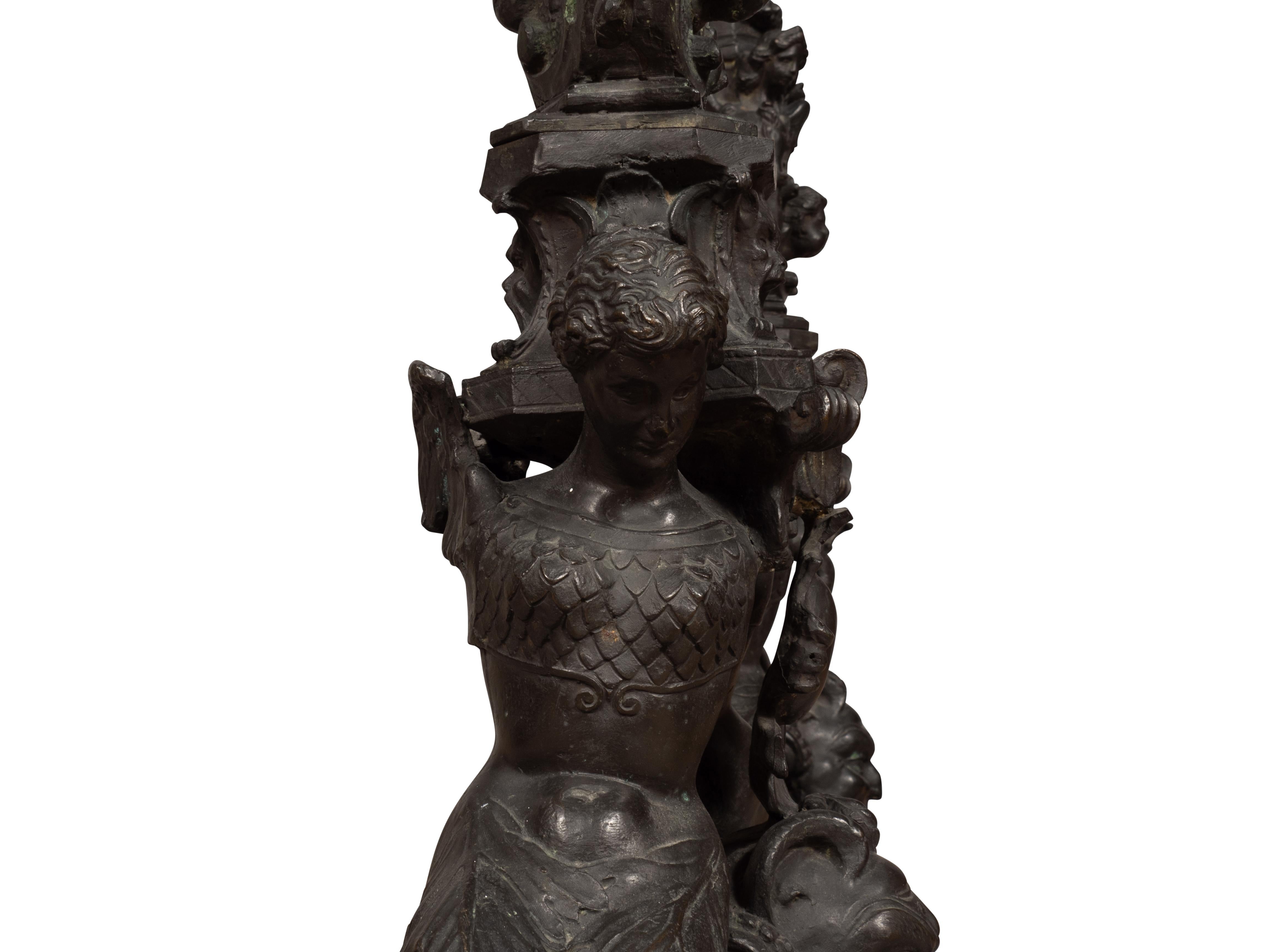 Pair Of Renaissance Revival Bronze Andirons For Sale 10