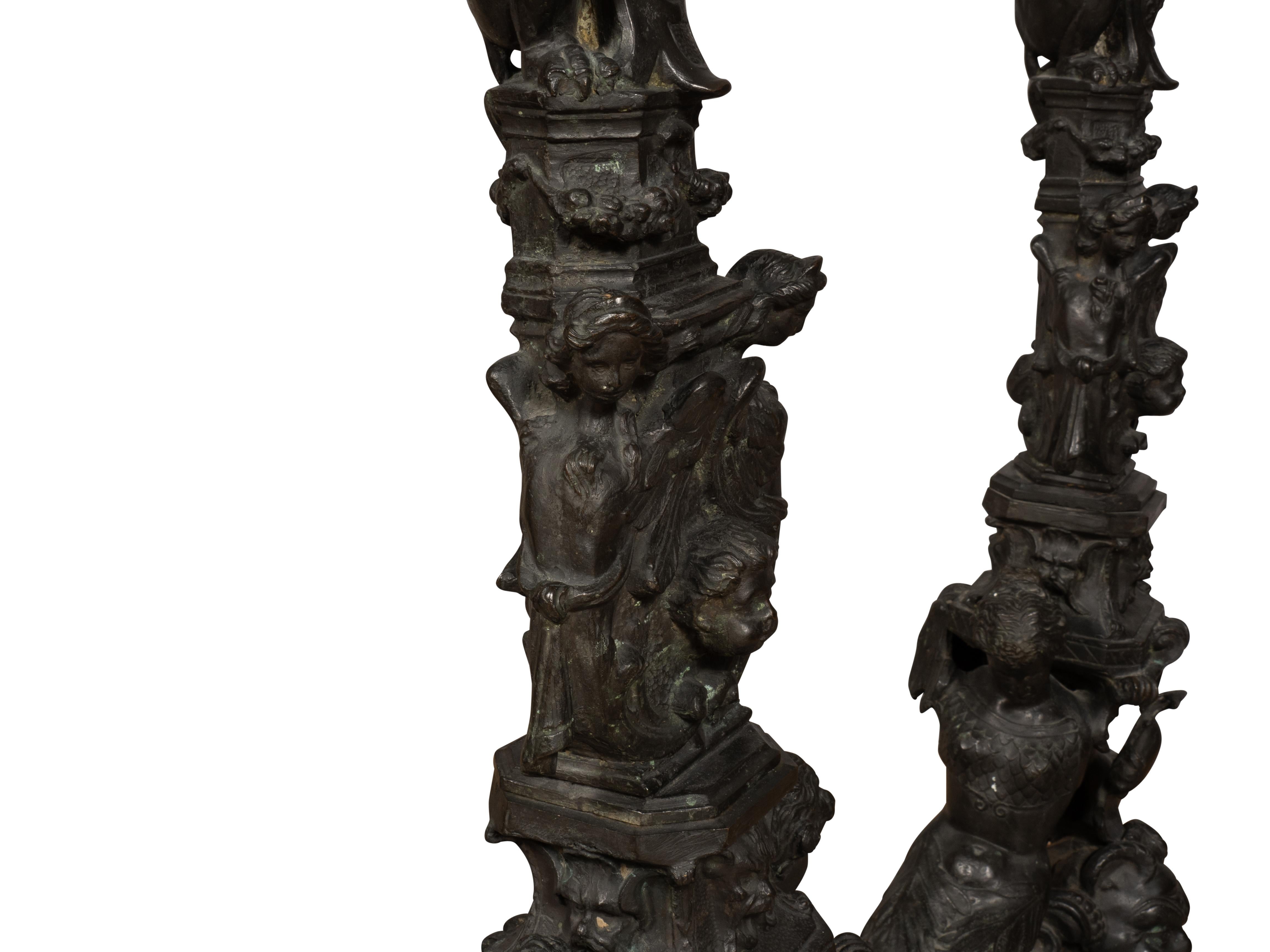 Pair Of Renaissance Revival Bronze Andirons For Sale 11