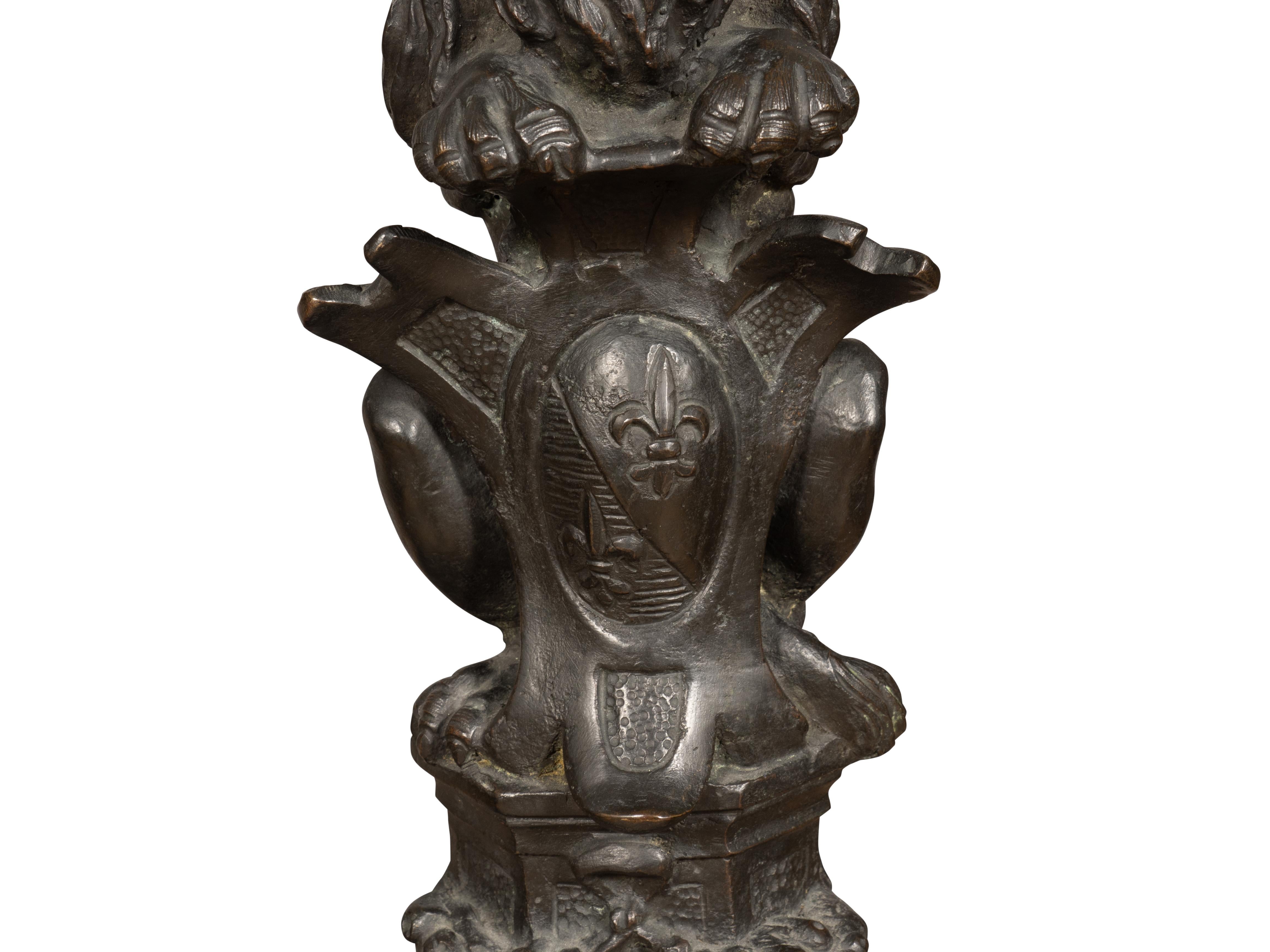Pair Of Renaissance Revival Bronze Andirons For Sale 12