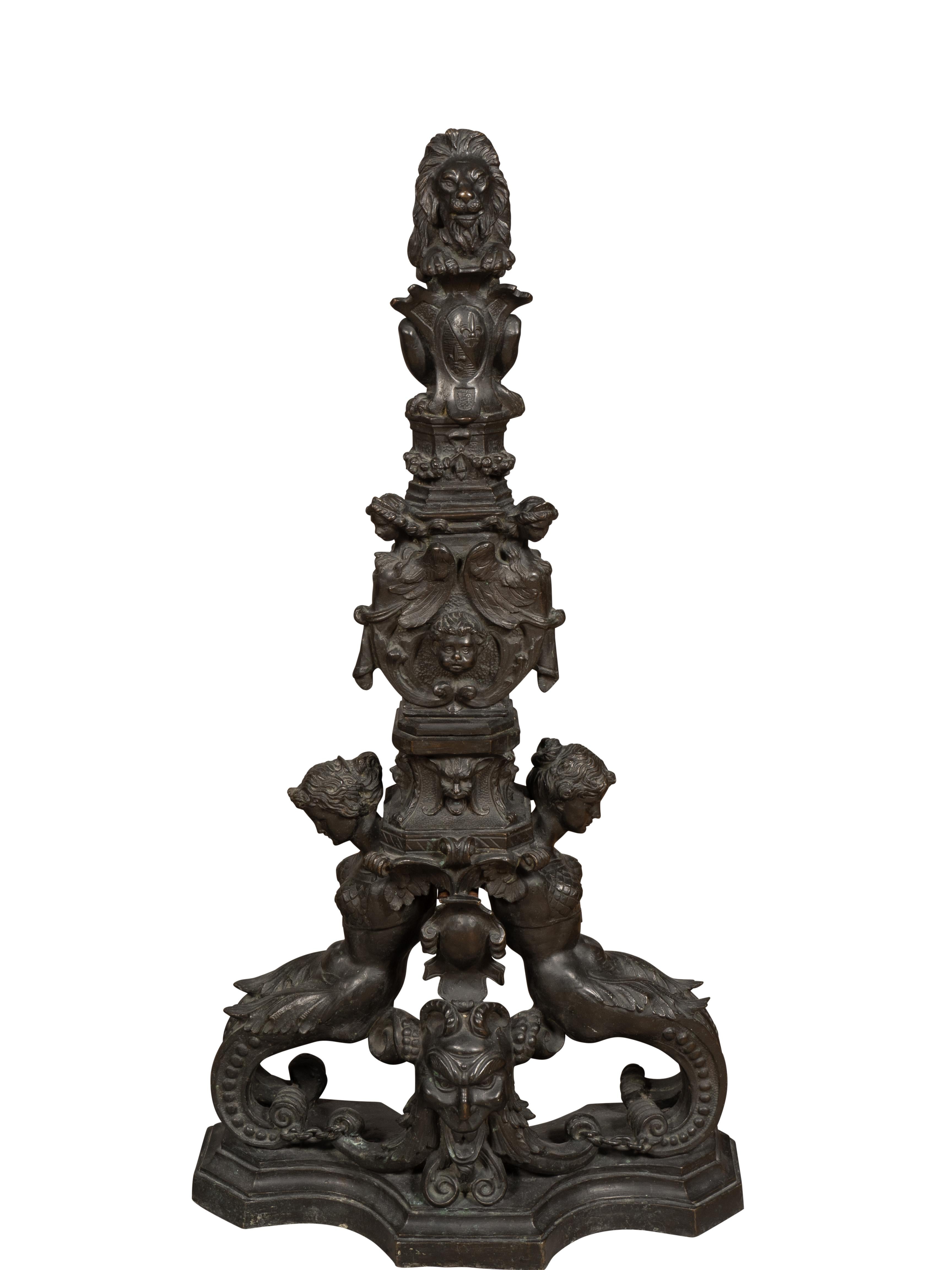 19th century copies of renaissance examples each with lions over cartouches and bracket legs with winged caryatids. The design of these is very reminiscent  of Jacque I Androuet du Cerceau.