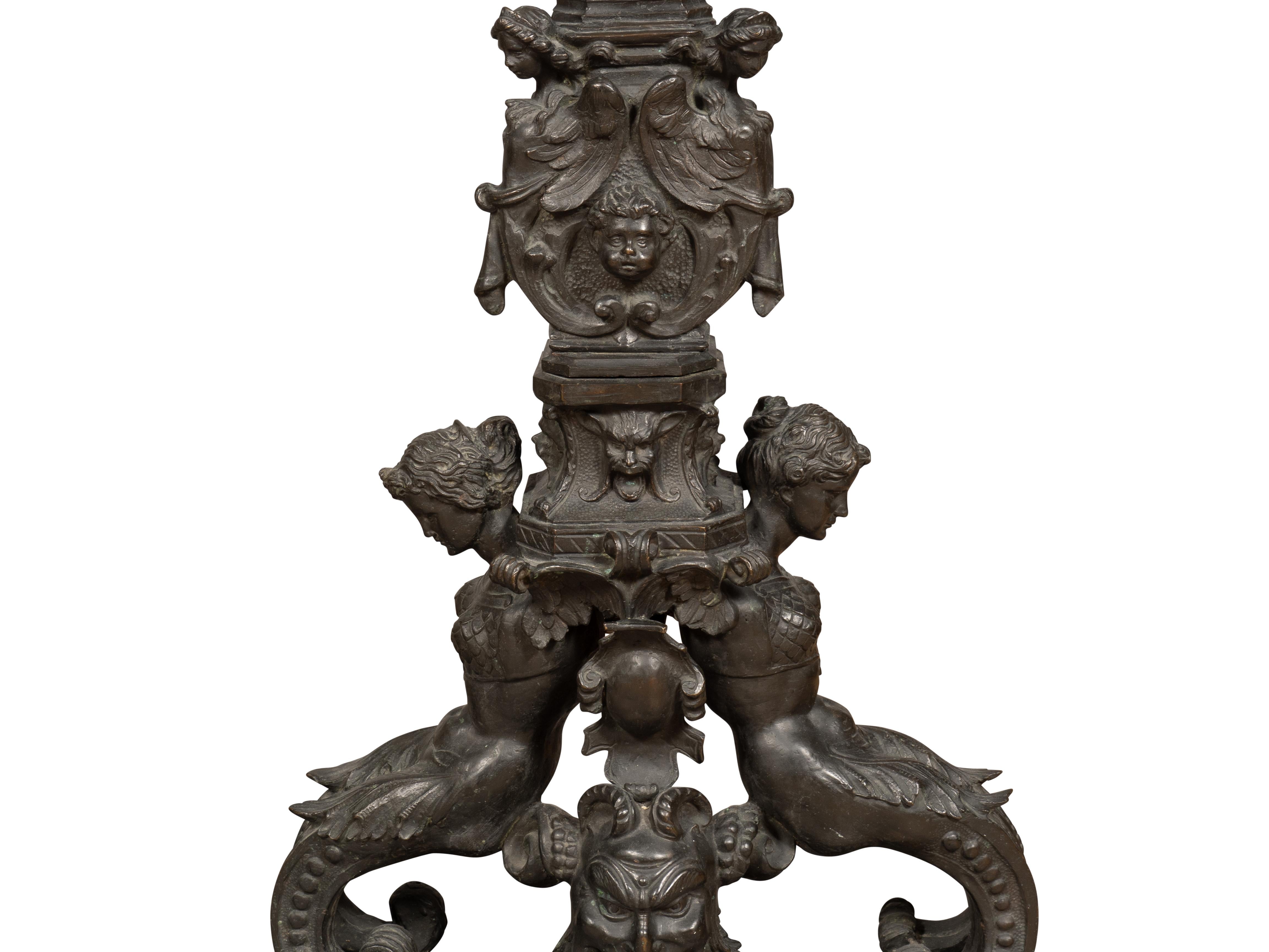 Pair Of Renaissance Revival Bronze Andirons For Sale 2