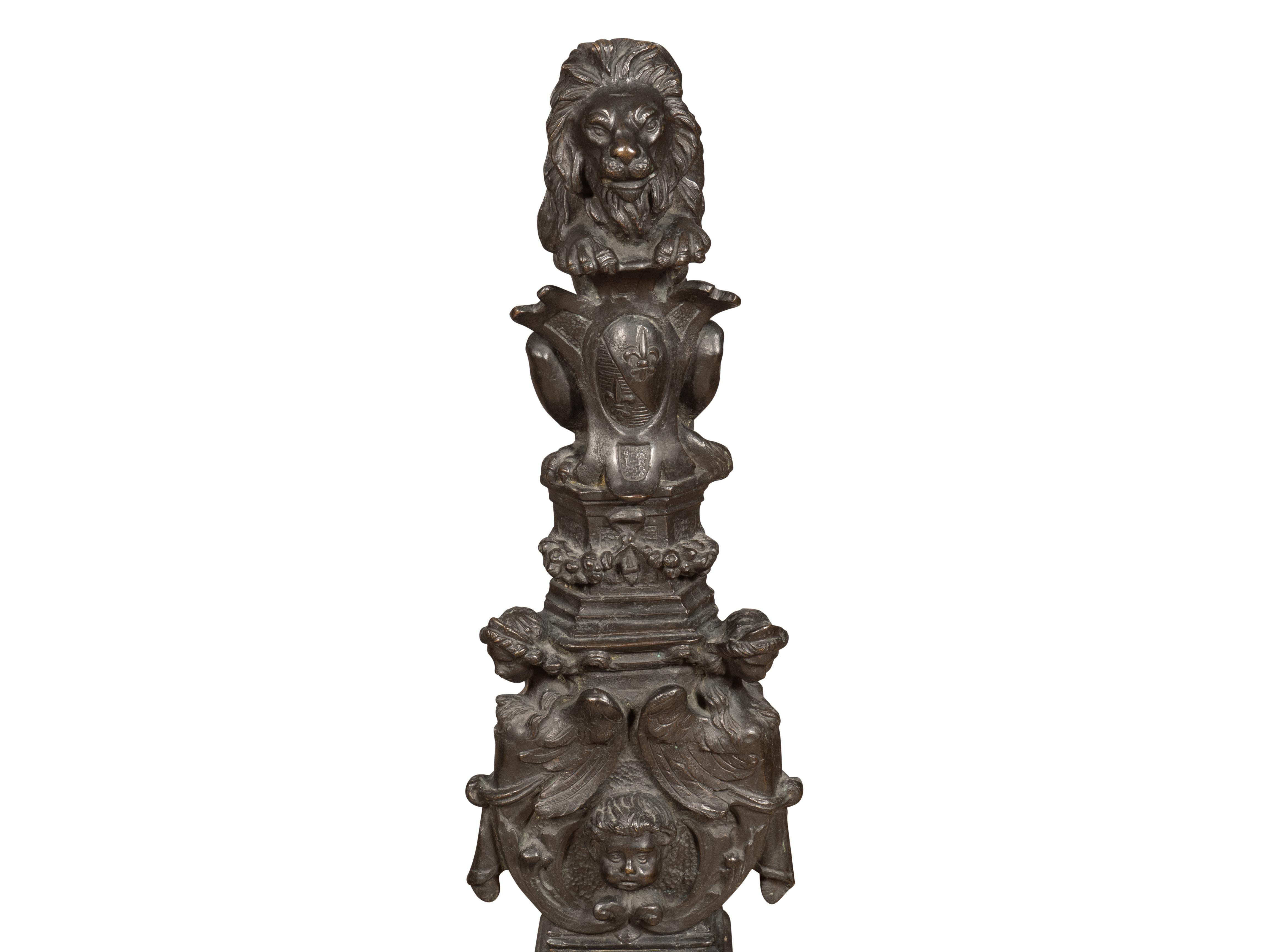 Pair Of Renaissance Revival Bronze Andirons For Sale 3
