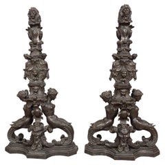 Pair Of Renaissance Revival Bronze Andirons