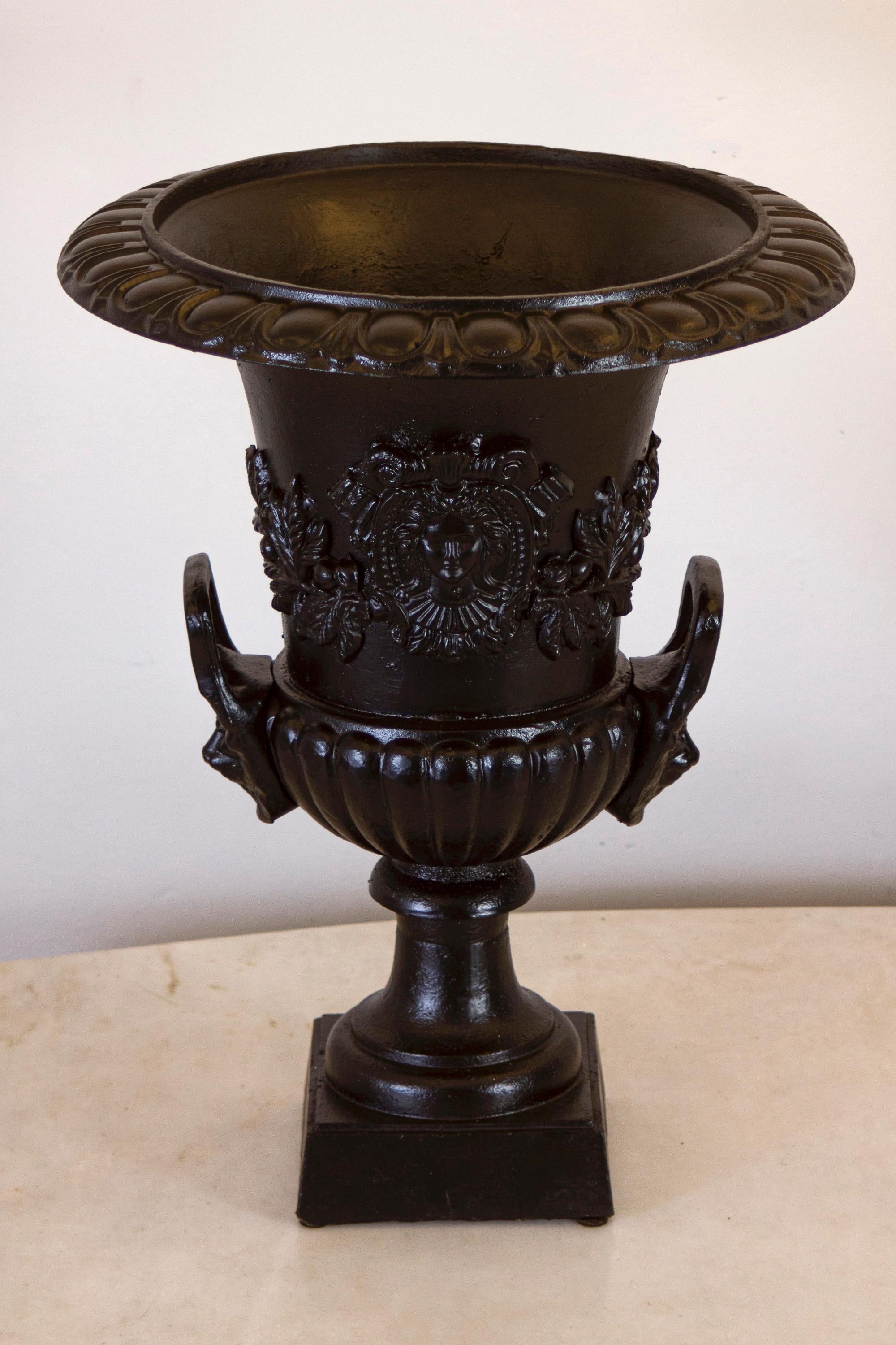 Italian Pair of Renaissance Revival Bronze Black Painted Vases For Sale