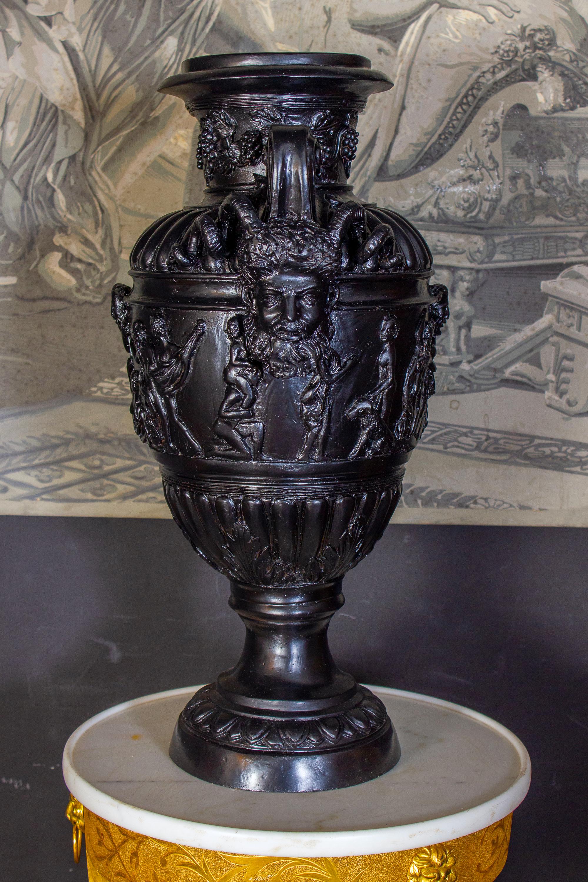 Mid-20th Century Pair of Renaissance Revival Bronze Black Painted Vases For Sale