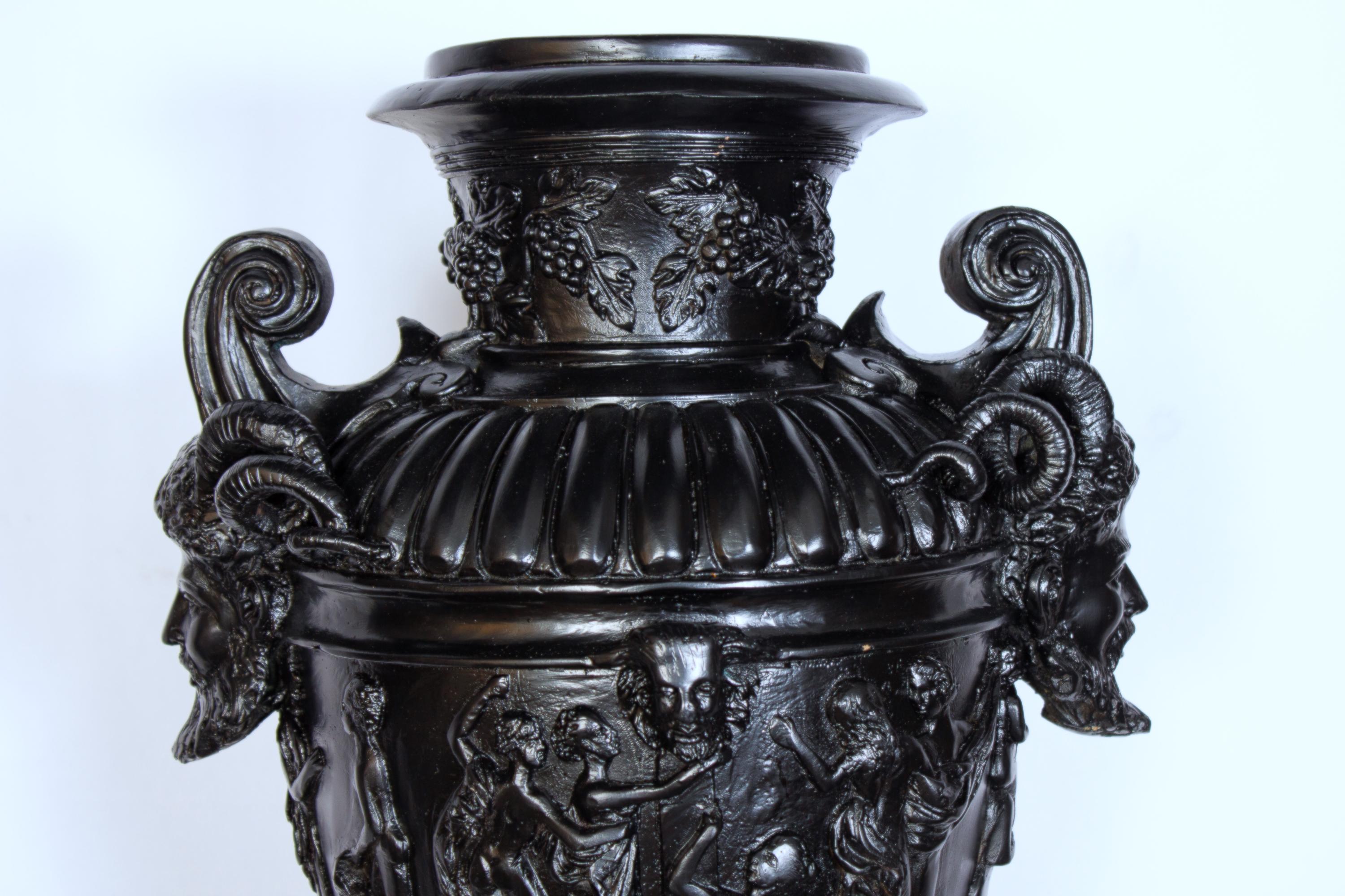 Mid-20th Century Pair of Renaissance Revival Bronze Black Painted Vases For Sale