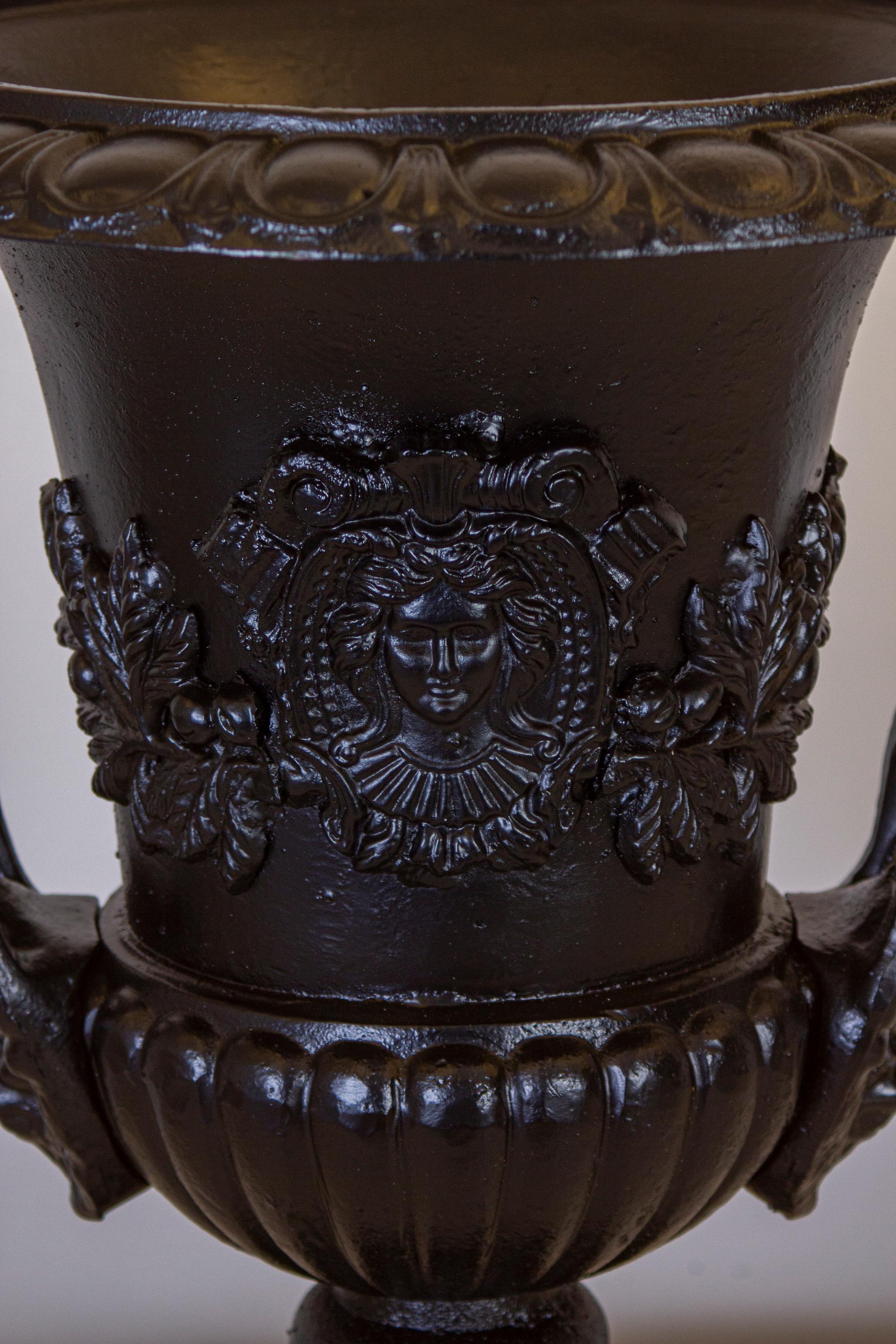 Pair of Renaissance Revival Bronze Black Painted Vases For Sale 1