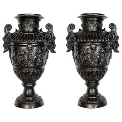 Pair of Renaissance Revival Bronze Black Painted Vases