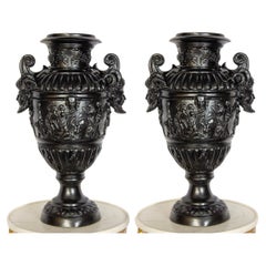 Vintage Pair of Renaissance Revival Bronze Black Painted Vases