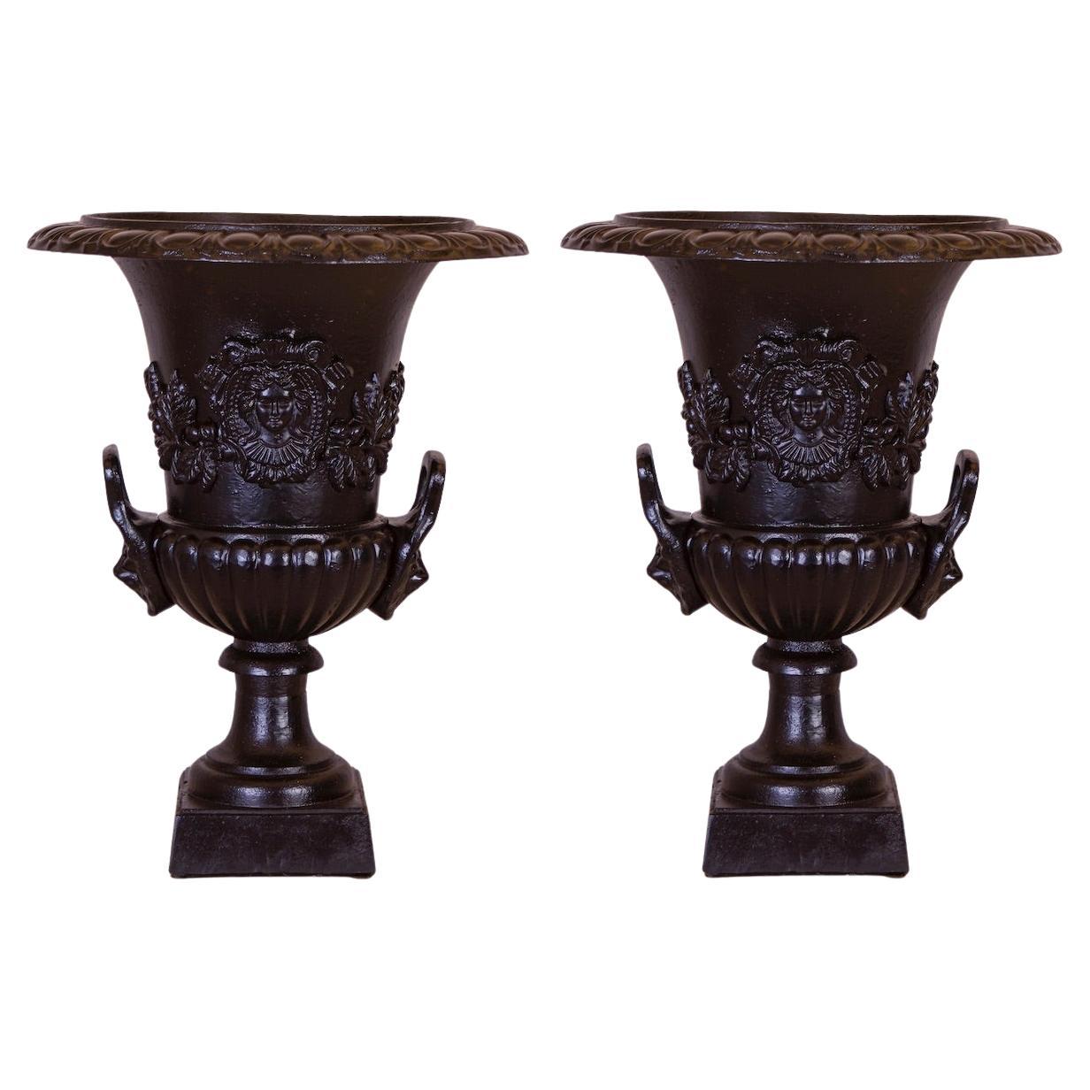 Pair of Renaissance Revival Bronze Black Painted Vases