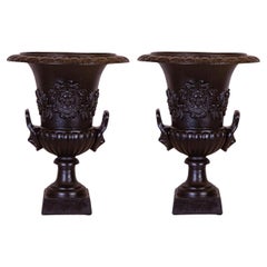 Vintage Pair of Renaissance Revival Bronze Black Painted Vases