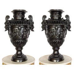 Pair of Renaissance Revival Bronze Black Painted Vases