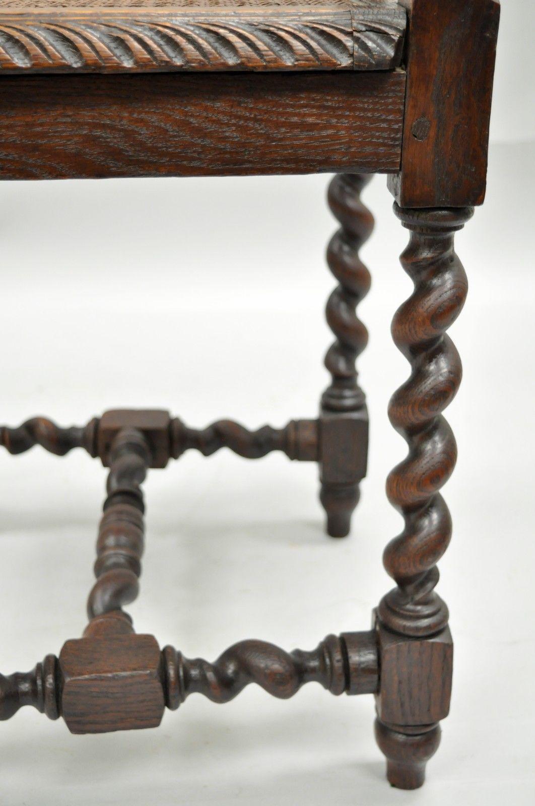 Leather Pair of Renaissance Revival Carved Oakwood Black Forest Barley Twist Cane Chairs