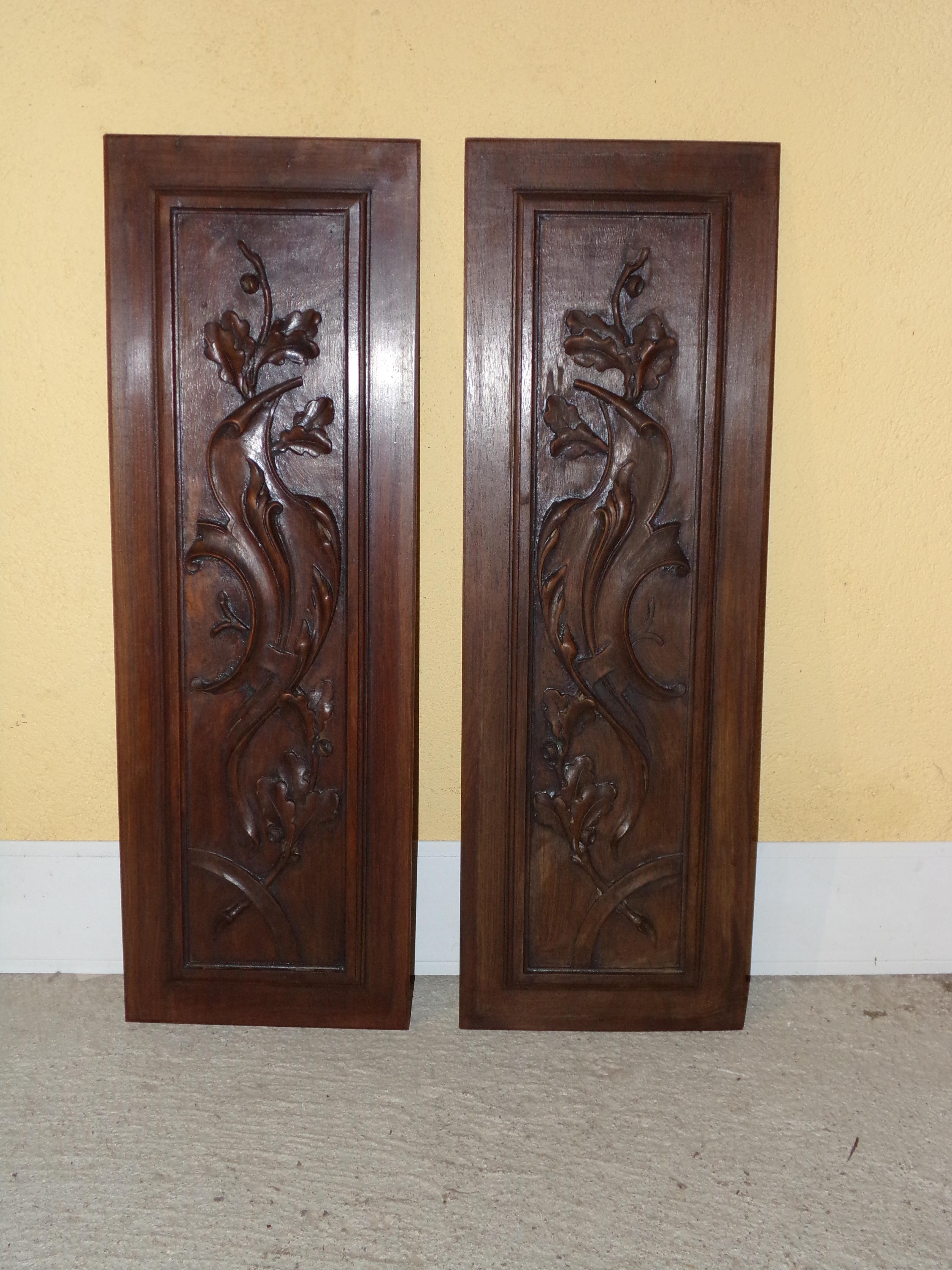 French Pair of Renaissance Revival Carved Walnut Panel For Sale