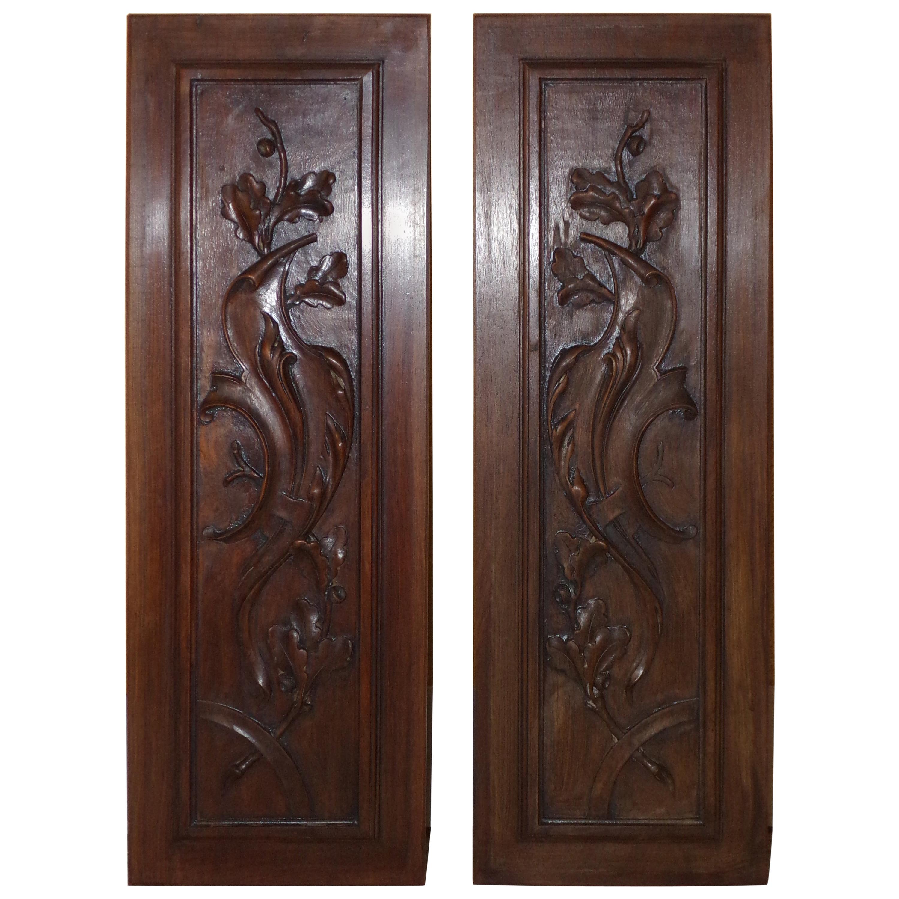 Pair of Renaissance Revival Carved Walnut Panel For Sale