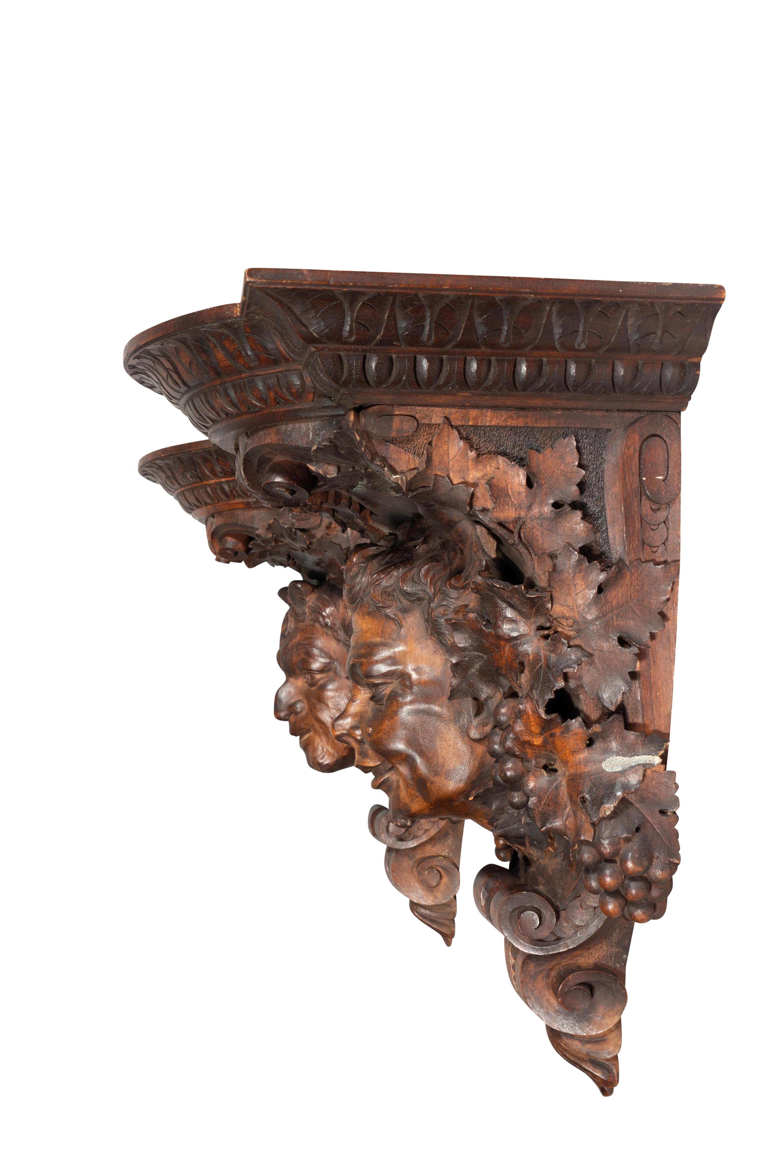 Pair Of Renaissance Revival Carved Walnut Wall Brackets By Luigi Frullini For Sale 5