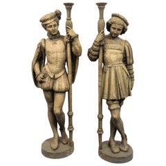 Paire de figurines de pages en fer de la Renaissance italienne