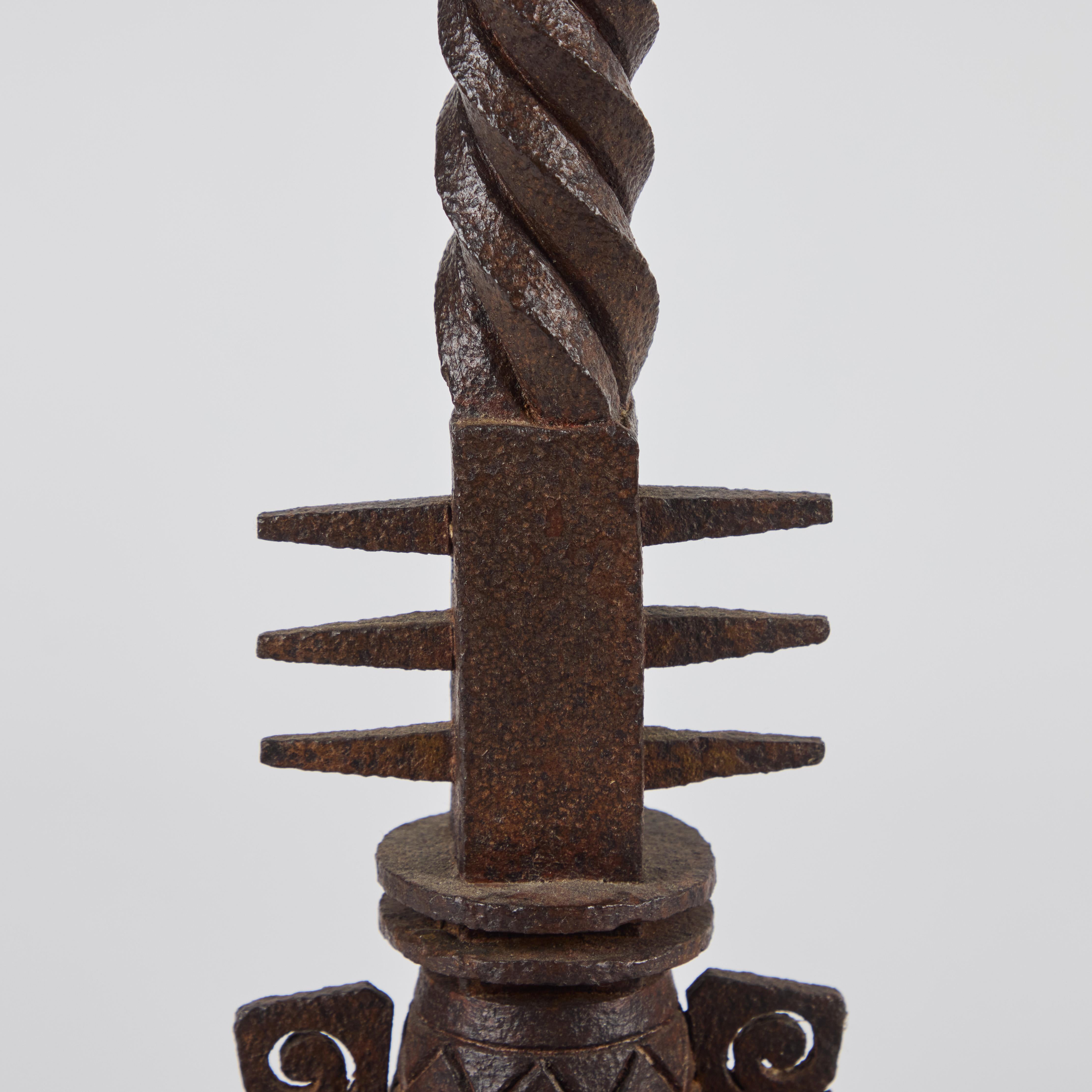Pair of Renaissance Revival Iron Pricket Sticks In Good Condition For Sale In Los Angeles, CA