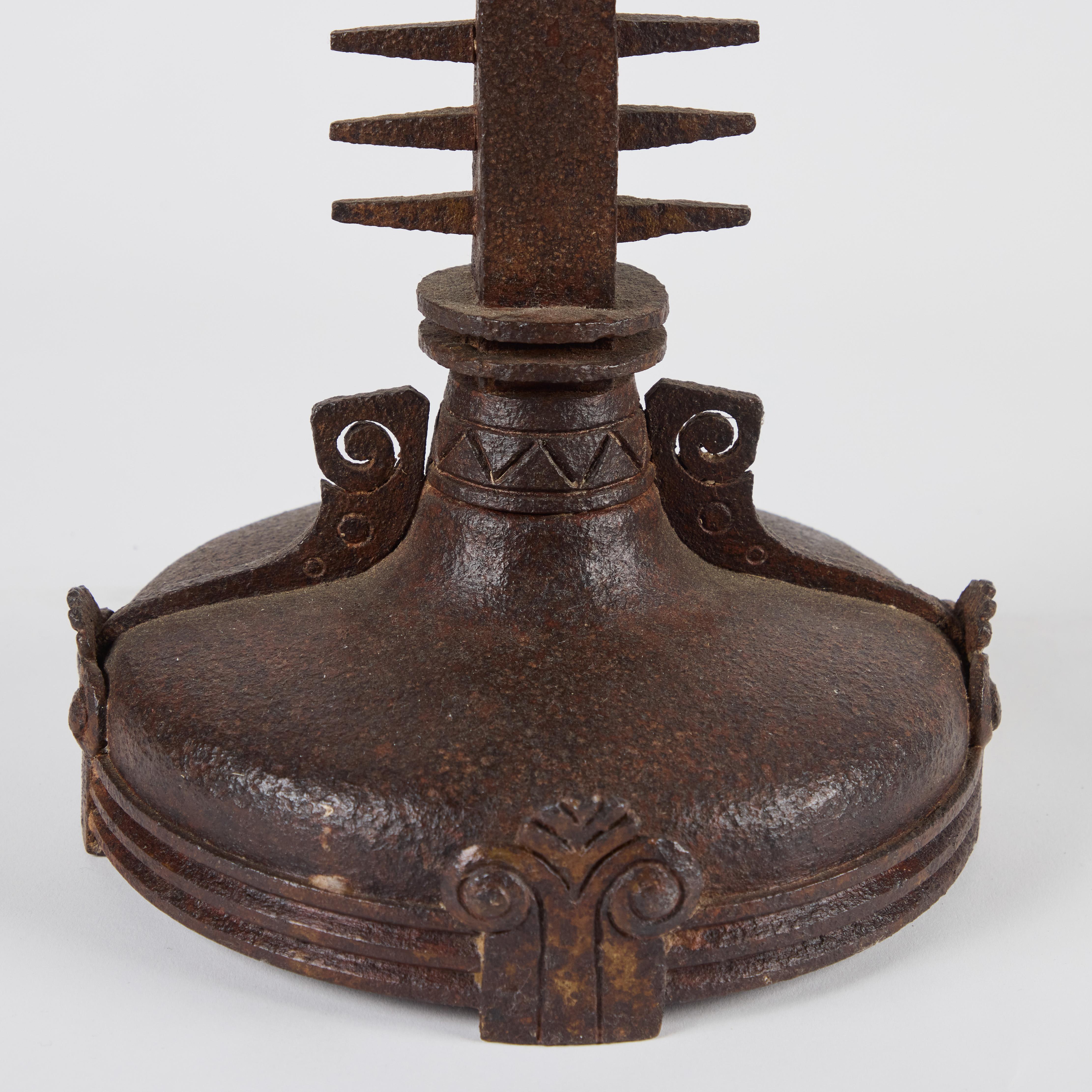 20th Century Pair of Renaissance Revival Iron Pricket Sticks For Sale