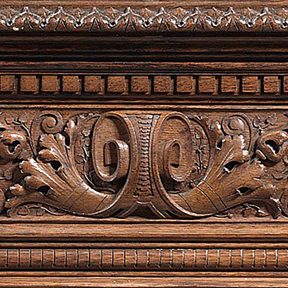 Carved Pair of Renaissance Revival Oak Pedestals For Sale