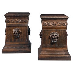 Pair of Renaissance Revival Oak Pedestals