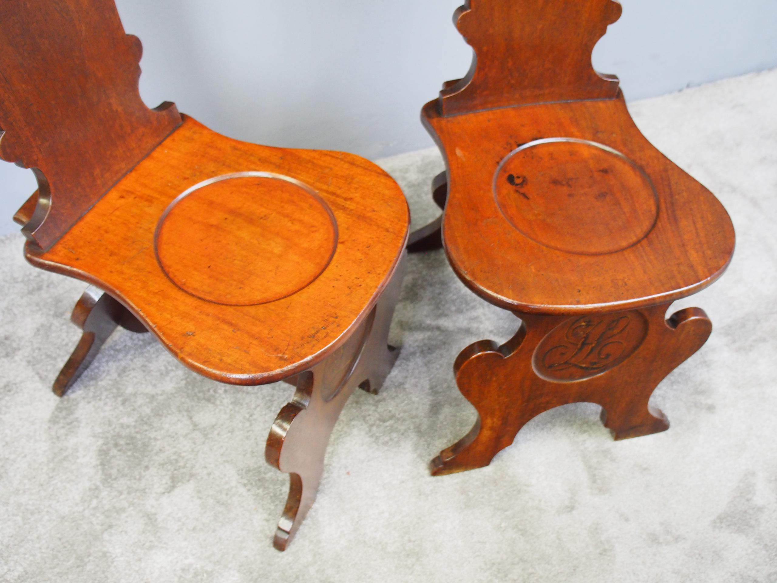 Pair of Renaissance Sgabello Mahogany Hall Chairs 5
