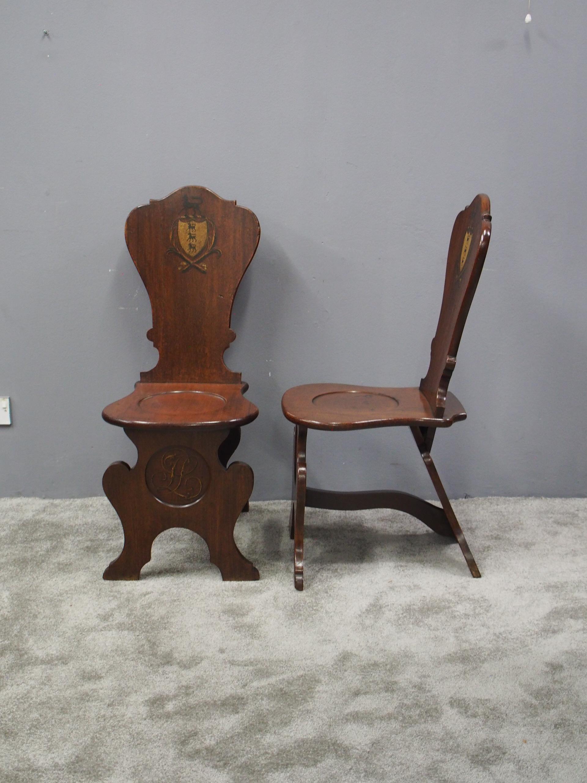 George III Pair of Renaissance Sgabello Mahogany Hall Chairs