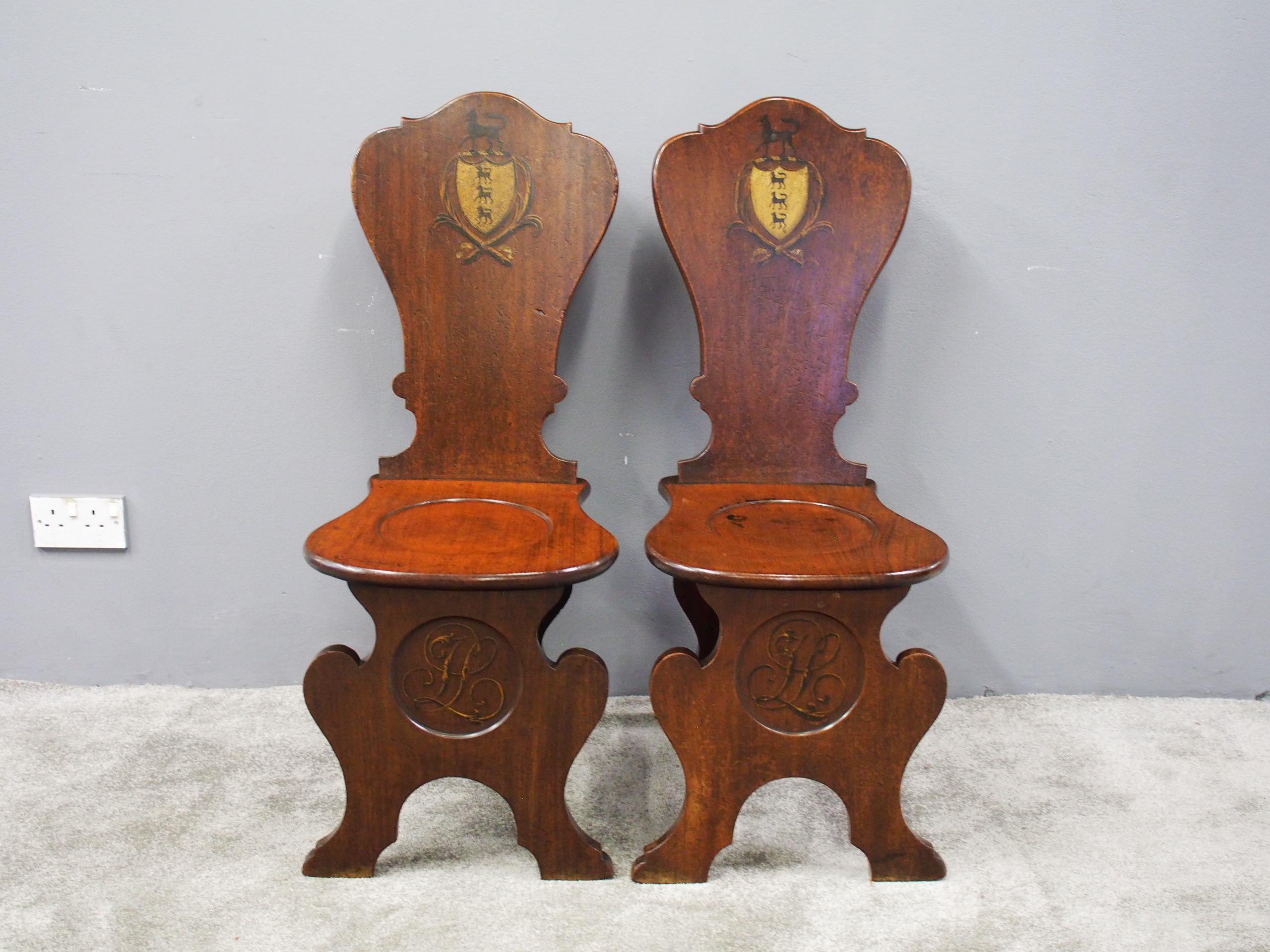 18th Century and Earlier Pair of Renaissance Sgabello Mahogany Hall Chairs