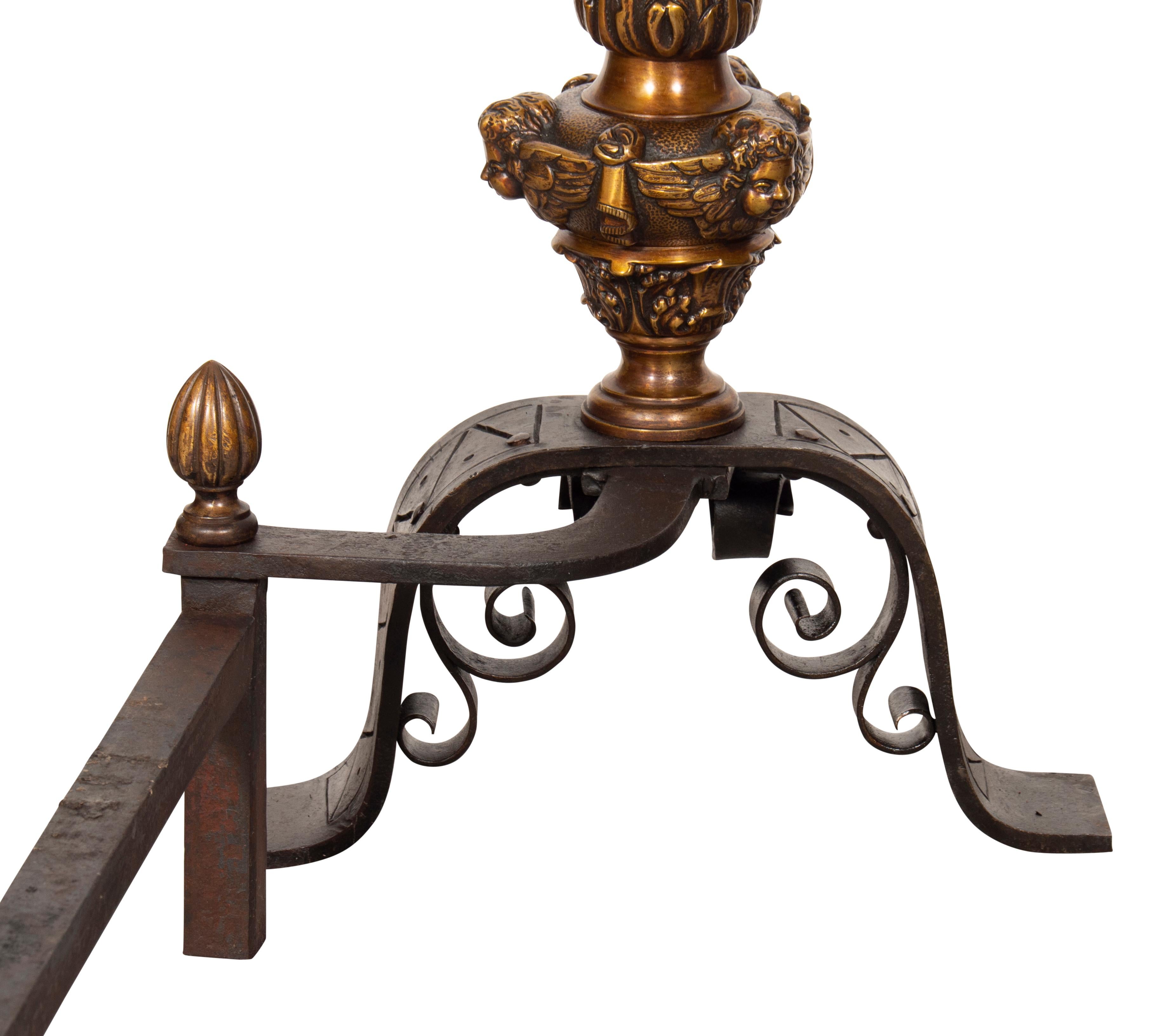 Pair of Renaissance Style Bronze Andirons For Sale 9