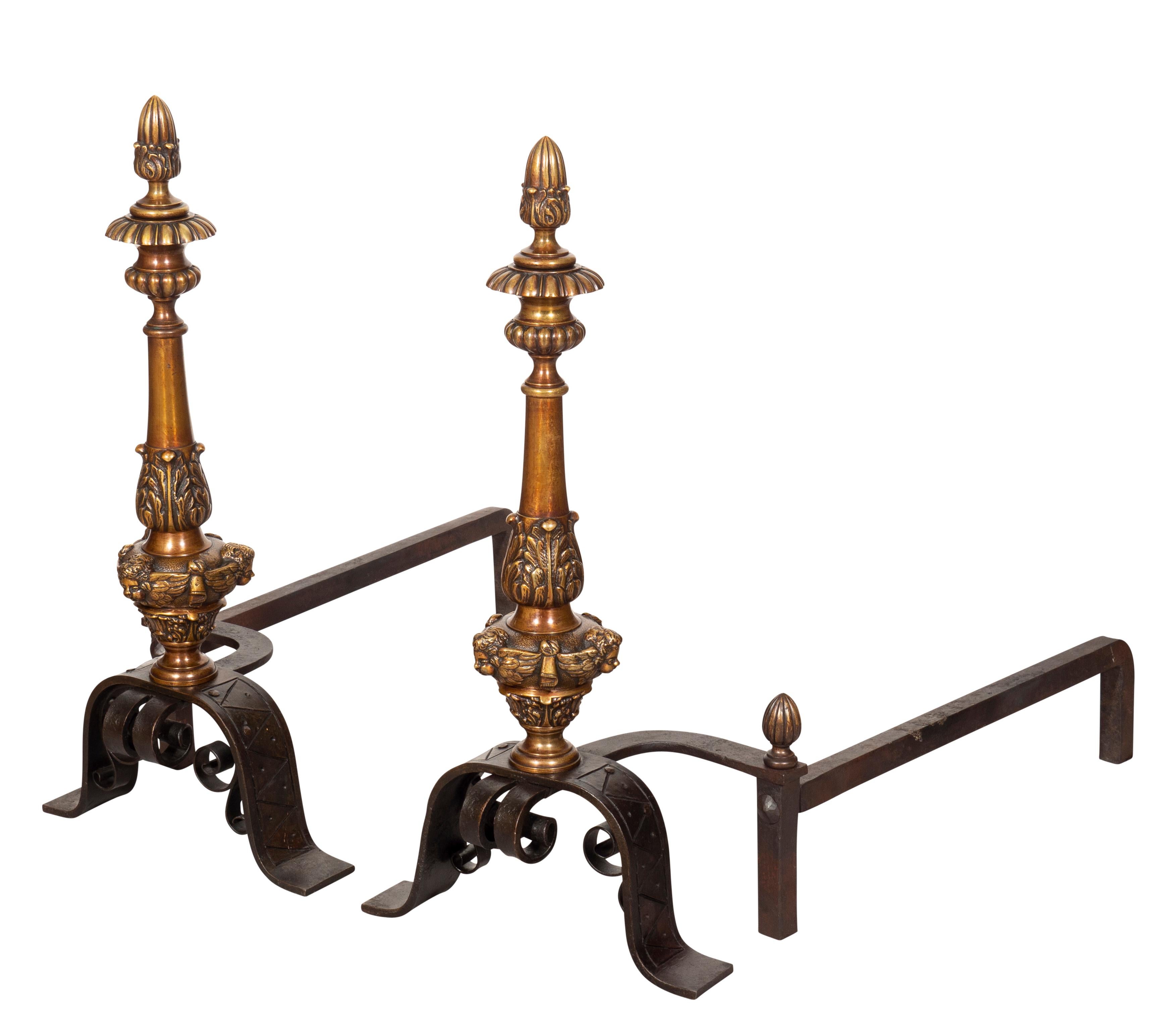 Pair of Renaissance Style Bronze Andirons For Sale 11