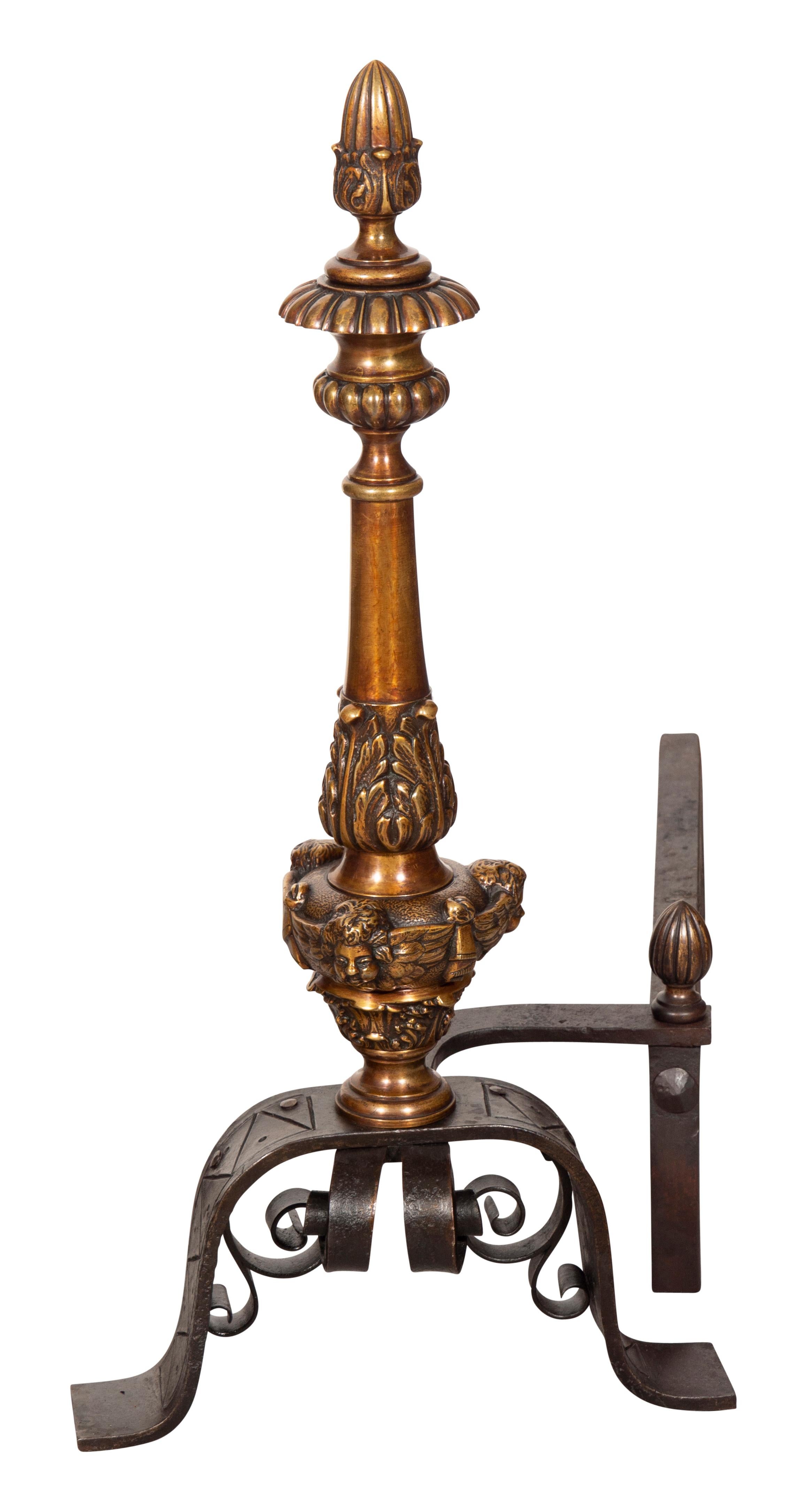 Renaissance Revival Pair of Renaissance Style Bronze Andirons For Sale